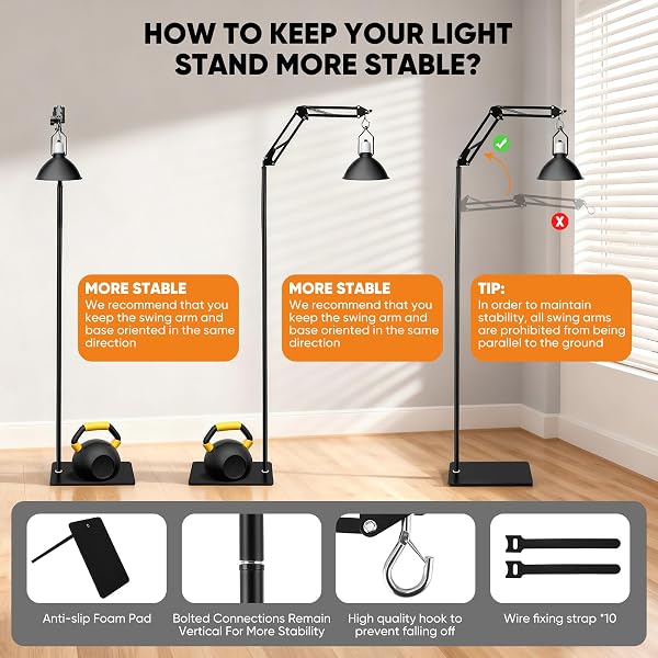 Luqixcey Support de lampe pour reptiles - Réglable de 40 à 180 cm - Rotation à 360 ° - Avec socle pour terrariums et vivariums - Sans lampes - 4