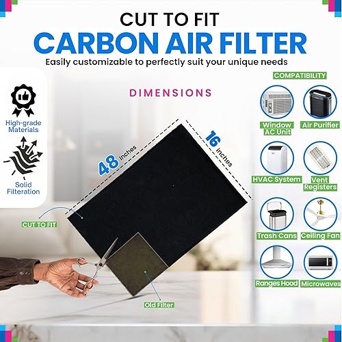 Miniatura 3 de Cut to Fit Activated Carbon Filter Sheet 16” x 48” - Activated Carbon Air Filter for Air Purifiers Window AC Air Vent And More - Charcoal Filters