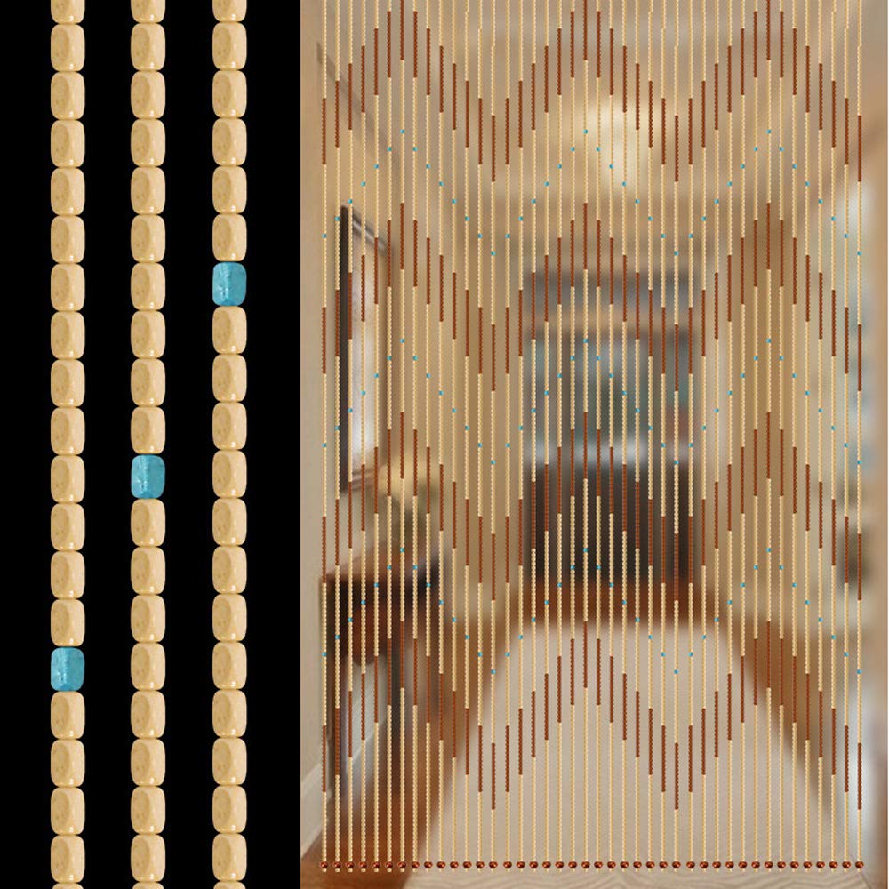 Rideau de porte en perles de bois - Protection contre les mouches - 31 brins - Avec design circulaire - Pour véranda, porte - 220 x 90 cm