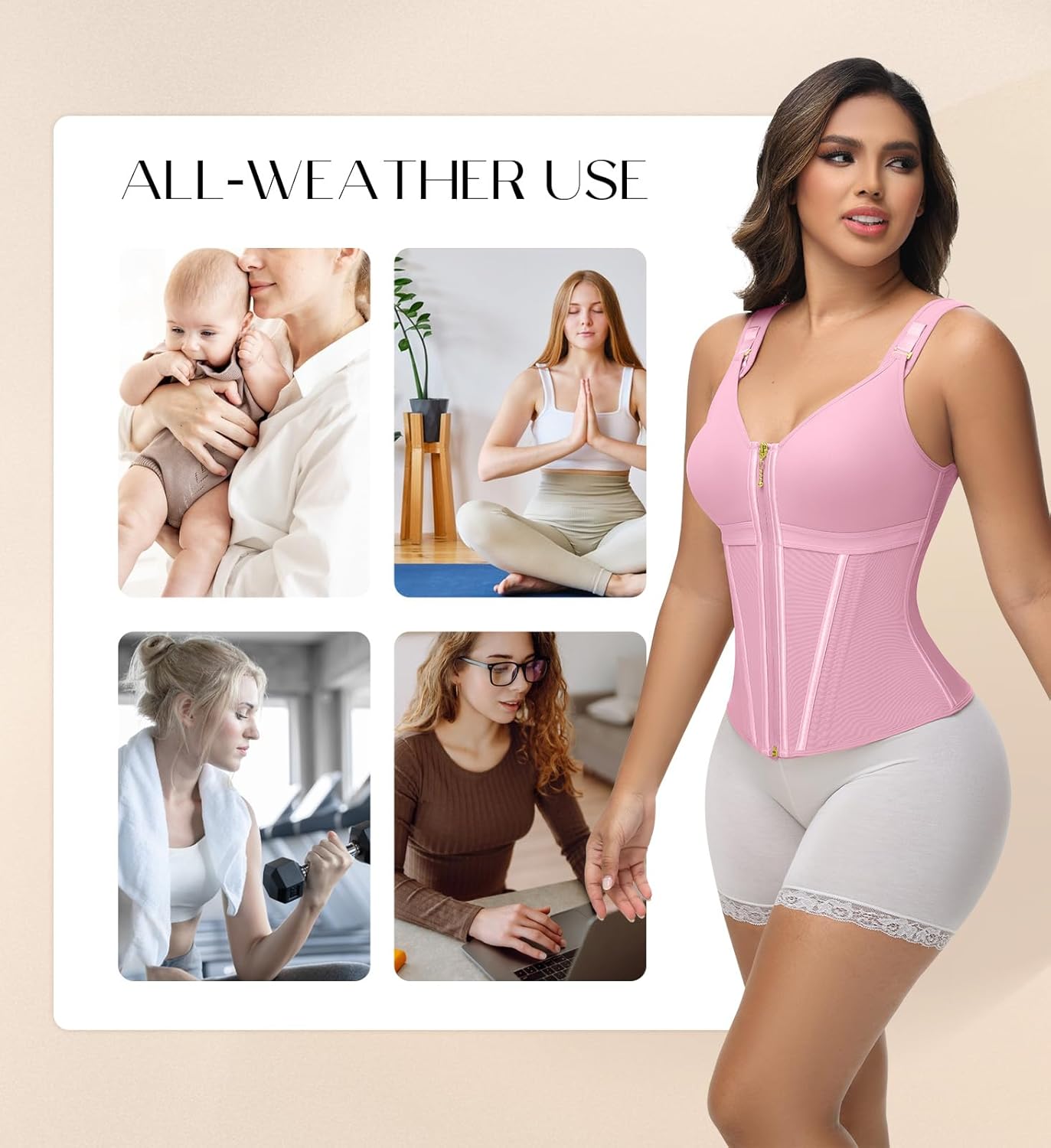 SHAPSHE Waist Trainer Corset for Women Tummy Control Sport Workout Body Shaper Vest for Women Postpartum Gym Zipper and Hooks - Image 6