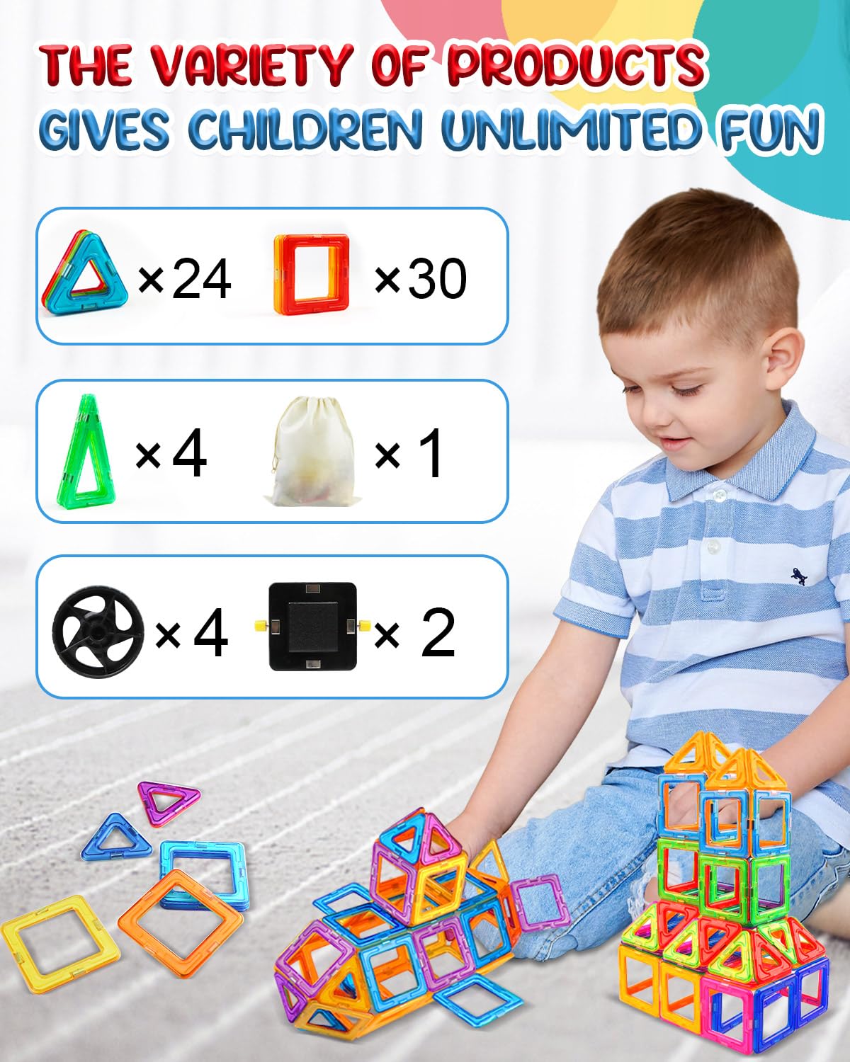 LIVEHITOP Costruzioni Magnetiche Bambini, 65 Pezzi Blocchi Magnetici per Bambini STEM Creatività Educativa Magneti Giocattolo Regalo per Ragazzi Ragazze