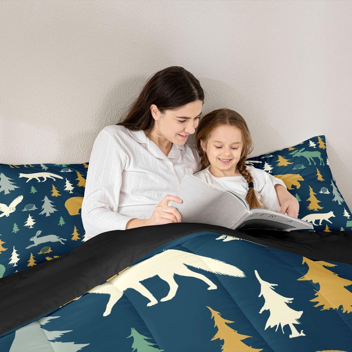 Feelyou Moose Fox Comforter Set Twin Size Soft Kids Nature Woodland Wild Animal Bedding Set with Pillow Case Farmhouse Bear Bathroom Lightweight Breathable Comforter - Image 6