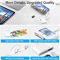 Vista 7 de Lector de Tarjetas SD Denlane para iPhone iPad Mac, Lector de Tarjetas de Memoria con Interfaz Dual USB C y Lightning, Adaptador de Cámara Digital a