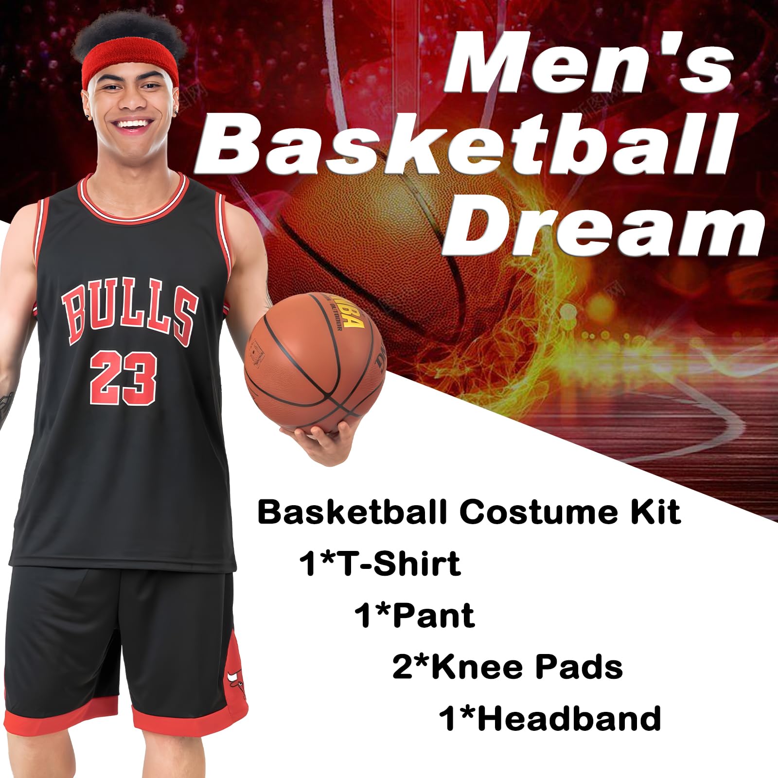 Maillots de Basketball Set Enfants/Adulte Noire No.23 Maillots Jersey de Basket-Ball avec 2 Protège Poignets, 5 Pièces Ensemble Basket pour Garçon/Adulte, Basketball Débardeur Actif et Shorts