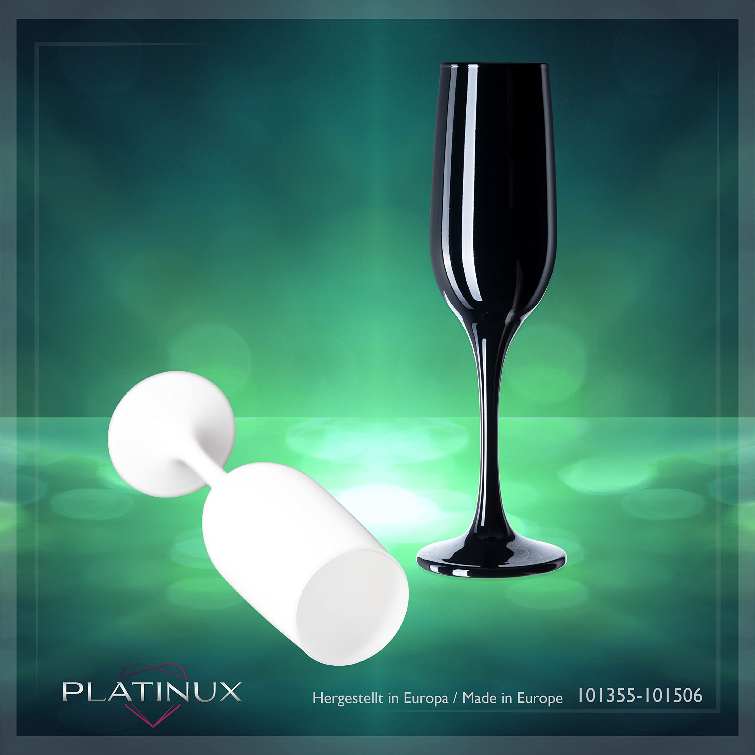 PLATINUX Juego de 6 copas de champán de 210 ml, color blanco y negro