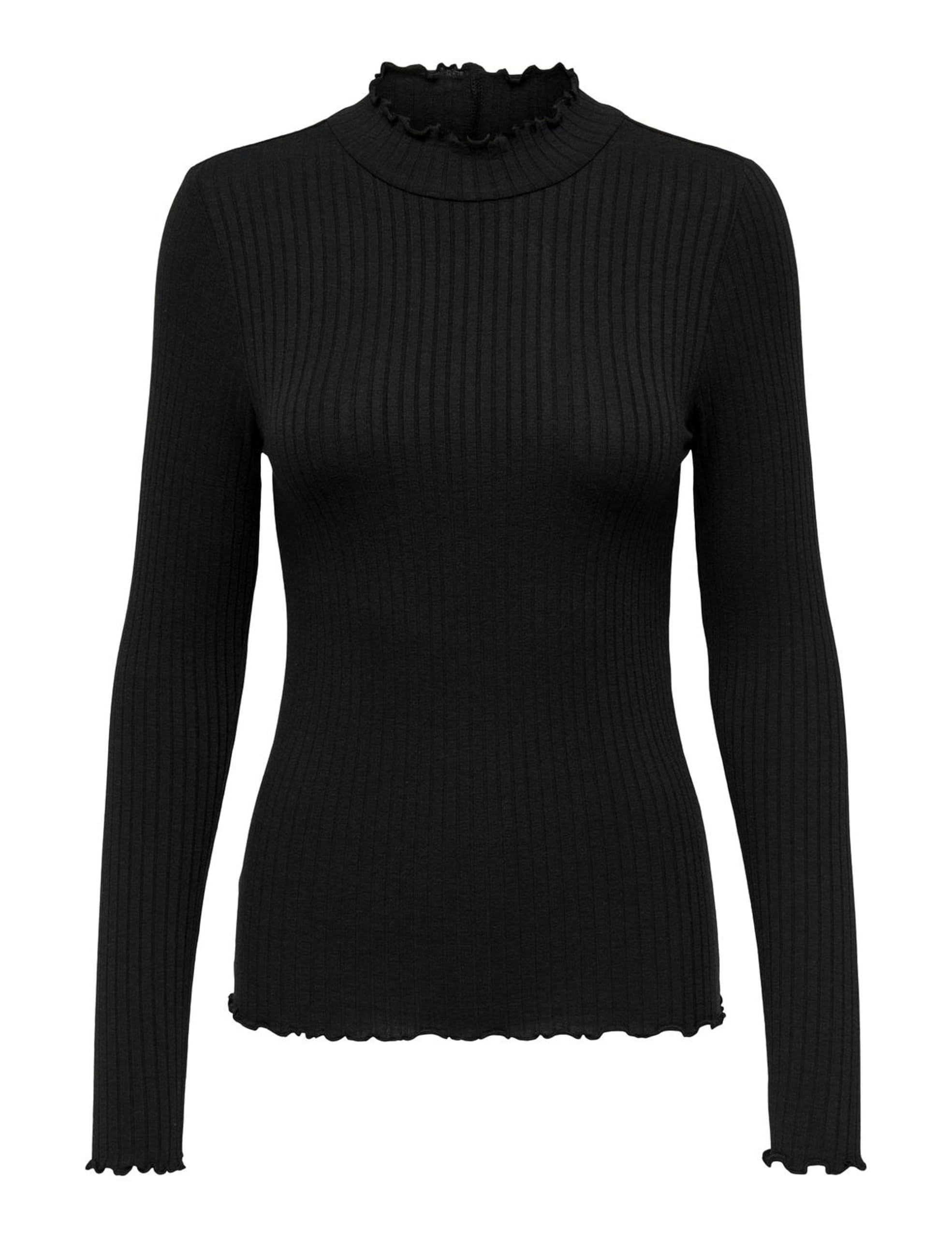 JDY Women's JDYFRANSISKA L/S Rib TOP JRS NOOS Long Sleeve Top, Black, XS