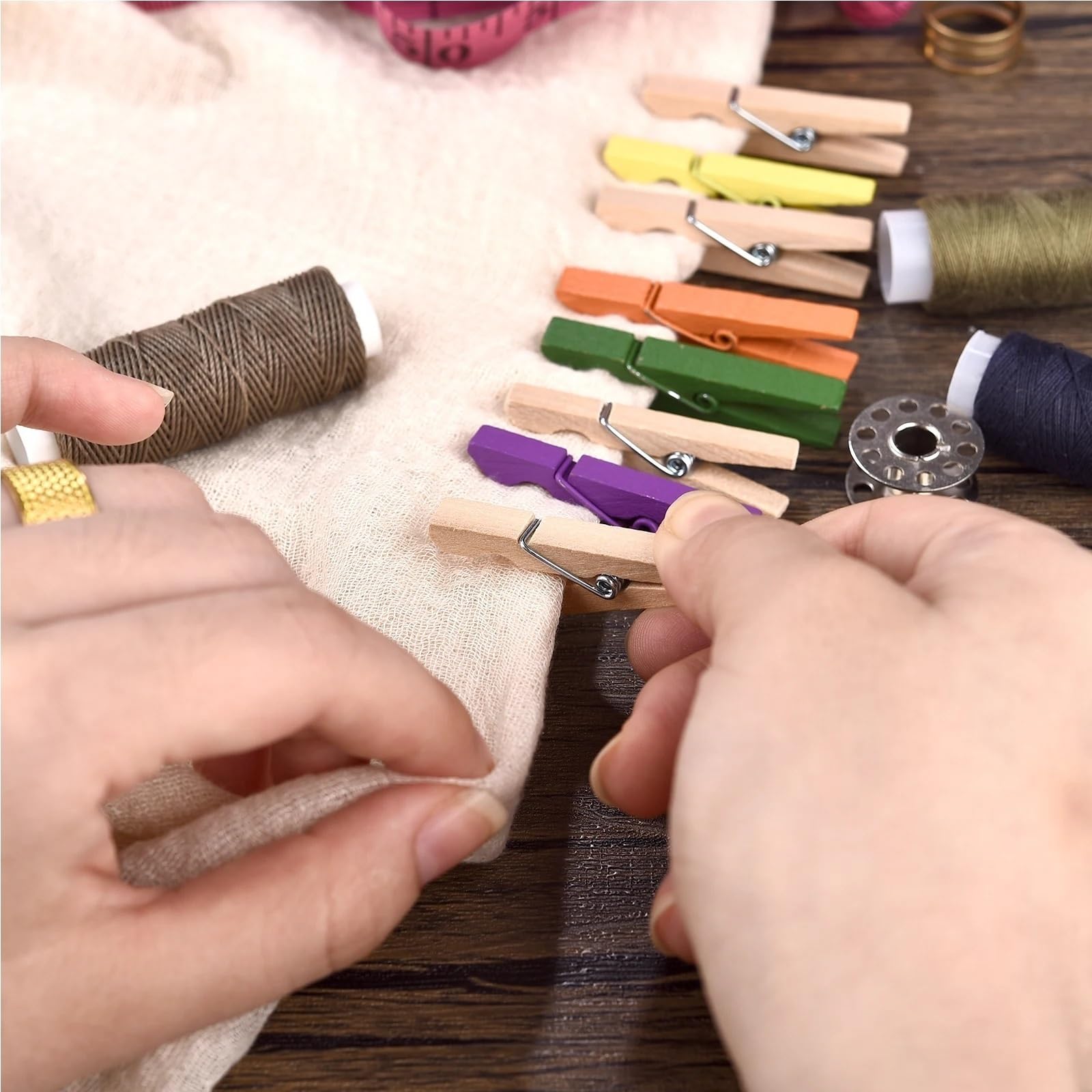 Mollette di legno colorate, 400 pezzi, 25 mm, in legno naturale, per foto, mini mollette per vestiti (naturale)