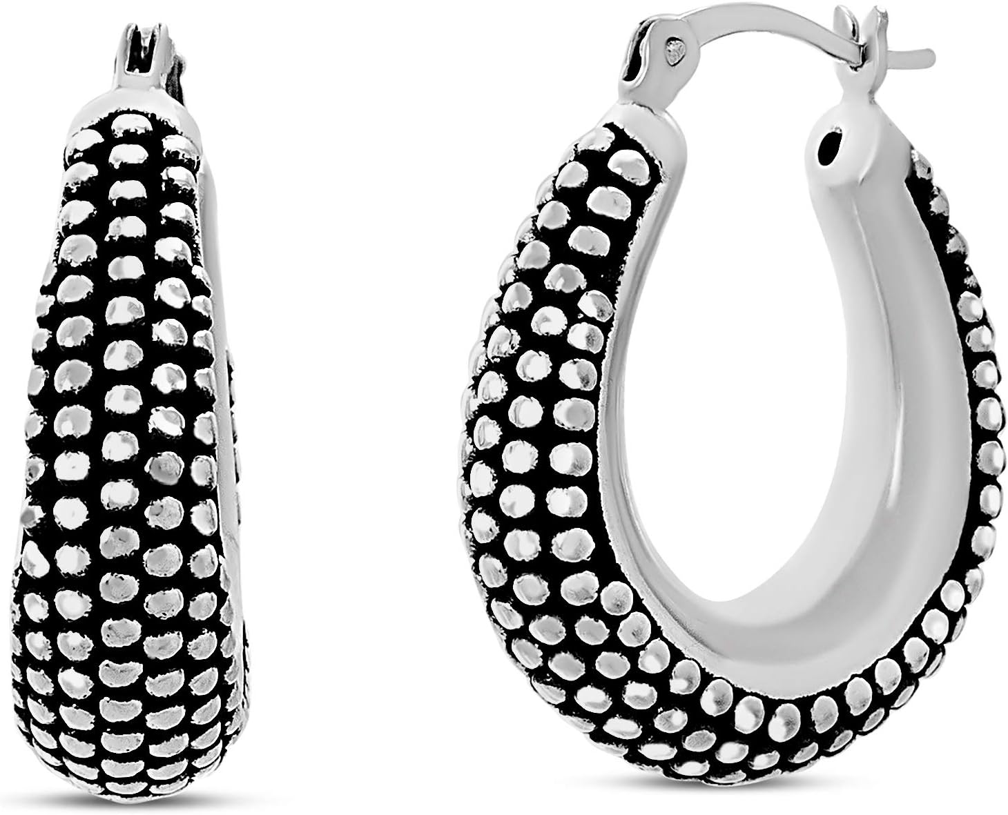 WILLOWBIRD Oxidized Sterling Silver Beaded Texture Oval Black Hoop Earrings for Women