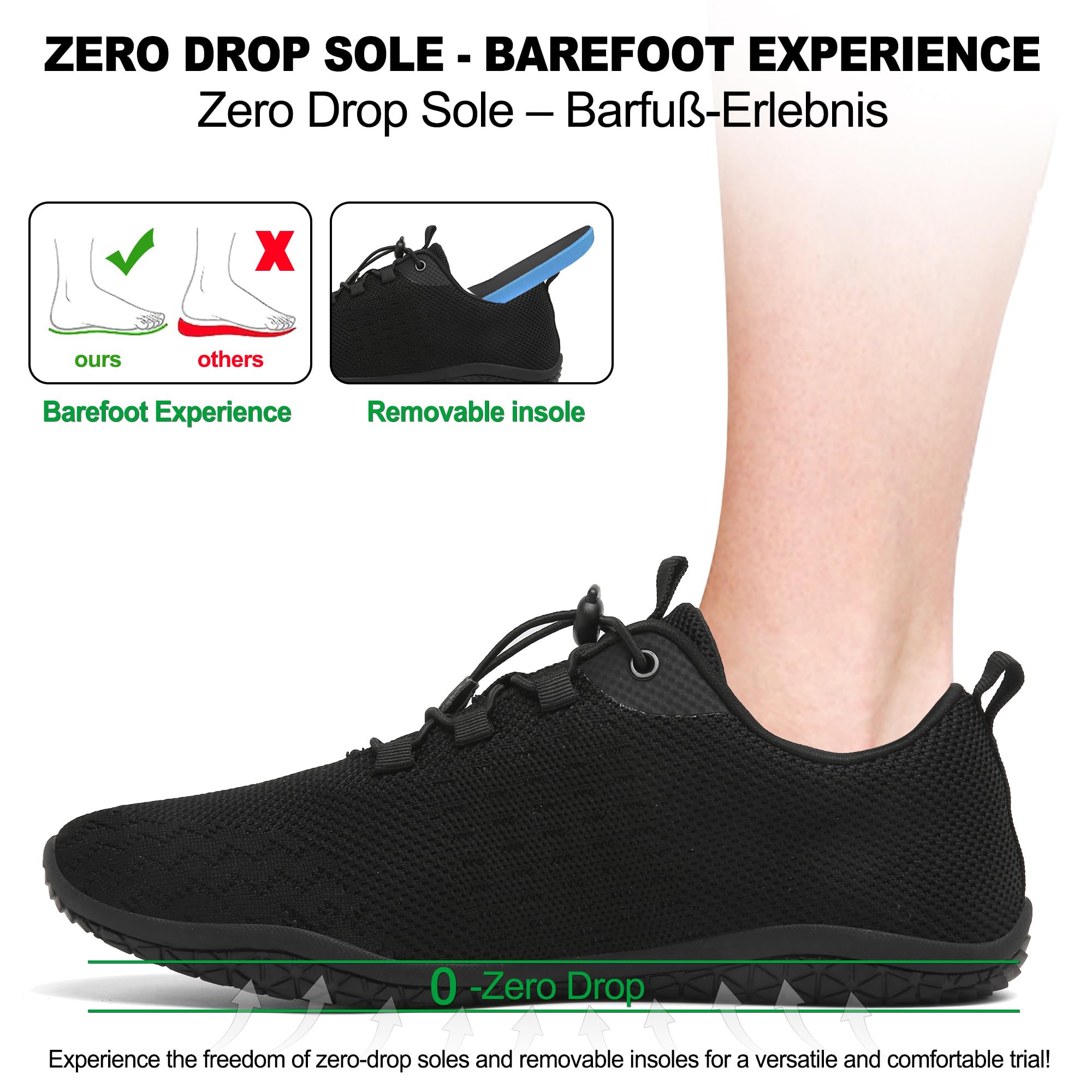 Geweo Buty Barefoot Mężczyźni Kobiety Lato Barefoot Shoes Szeroką Skrzynką na Palce Lato Oddychające Buty do Biegania Buty do Treningu Lekkie Wygodne Buty Fitness Sneaker Unisex Czarny 47EU