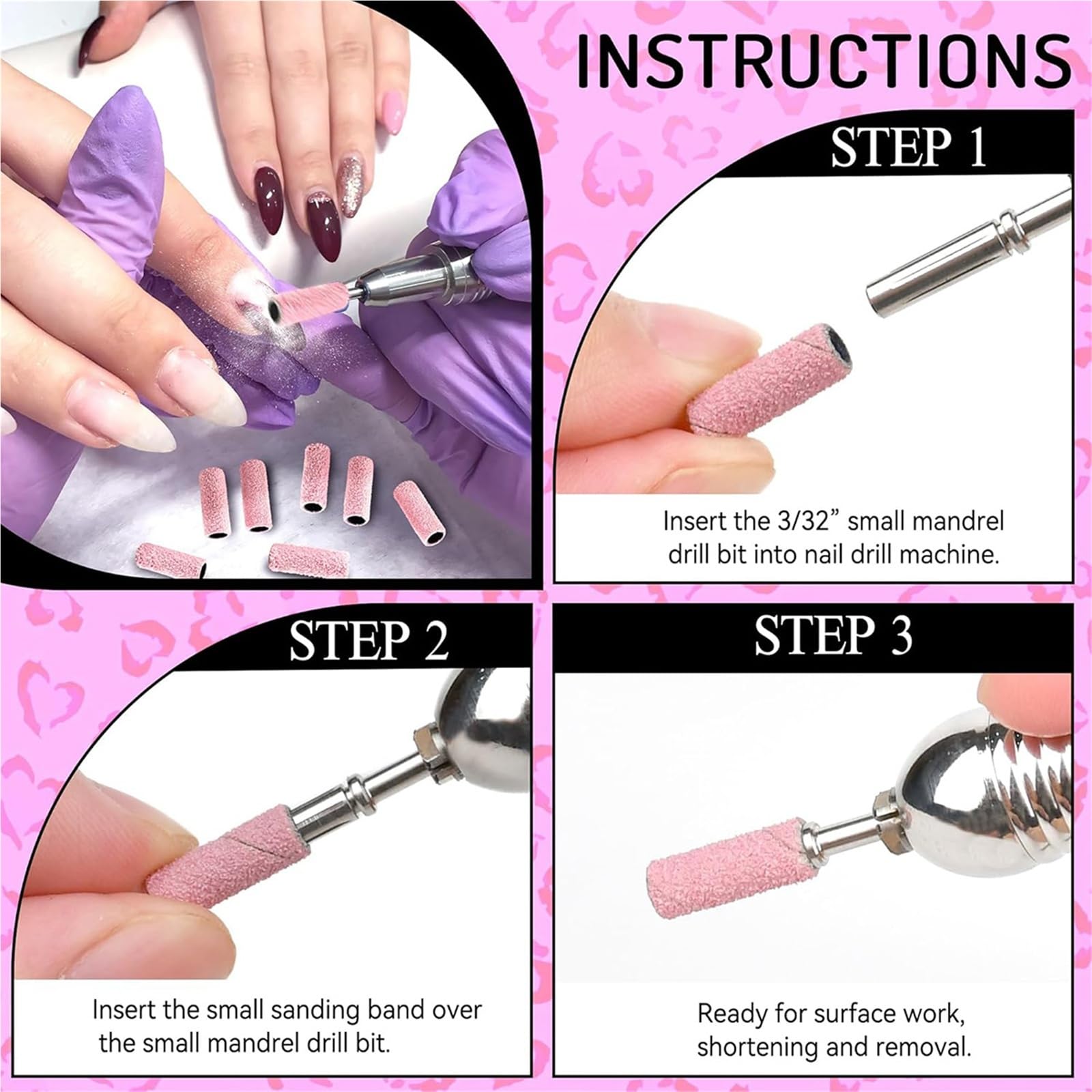 Fresas Torno Para UñAs Mini herramienta de esmalte uñas gel grano for broca para Manicura(240 Grit)