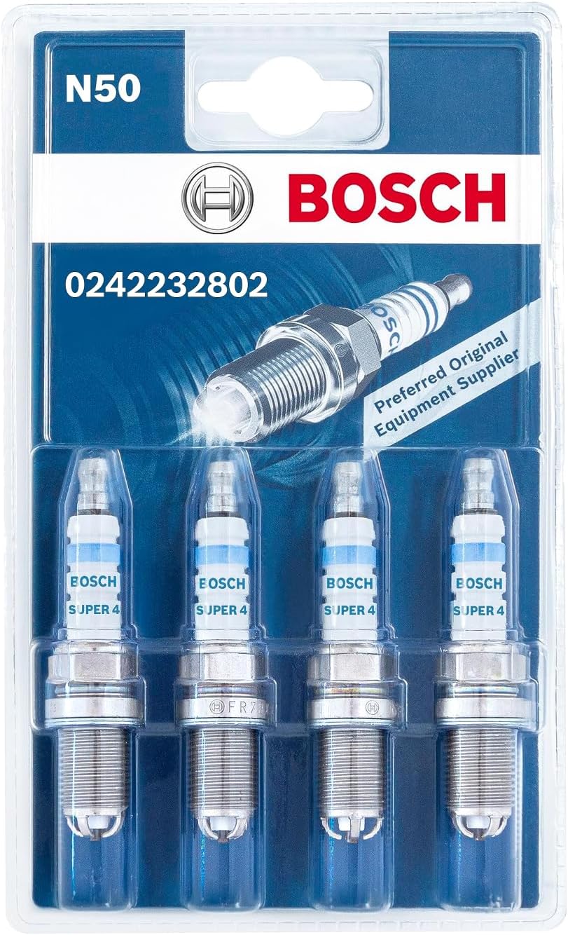 Super 4 0242232802 (N50), Spark Plug Set of 4 - for a Reliable Gasoline Engine Start and Long Service - with Robust Design