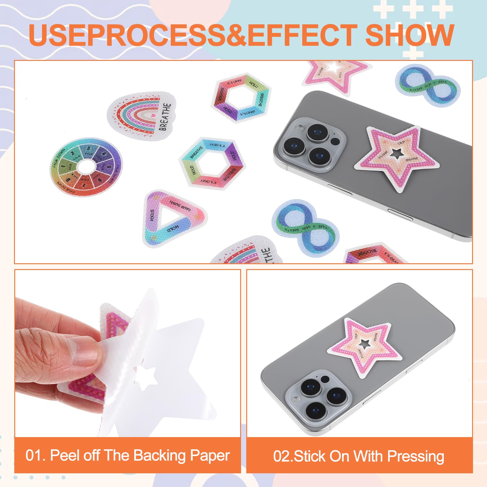 Ptwola 24 Pcs Anxiety Sensory Stickers Reusable Mental Health Stickers Textured Surface Calm Strips Adhesives Anxiety Calm Stickers Anxiety Relief Items for School Office Classroom Adults Teens - Image 4