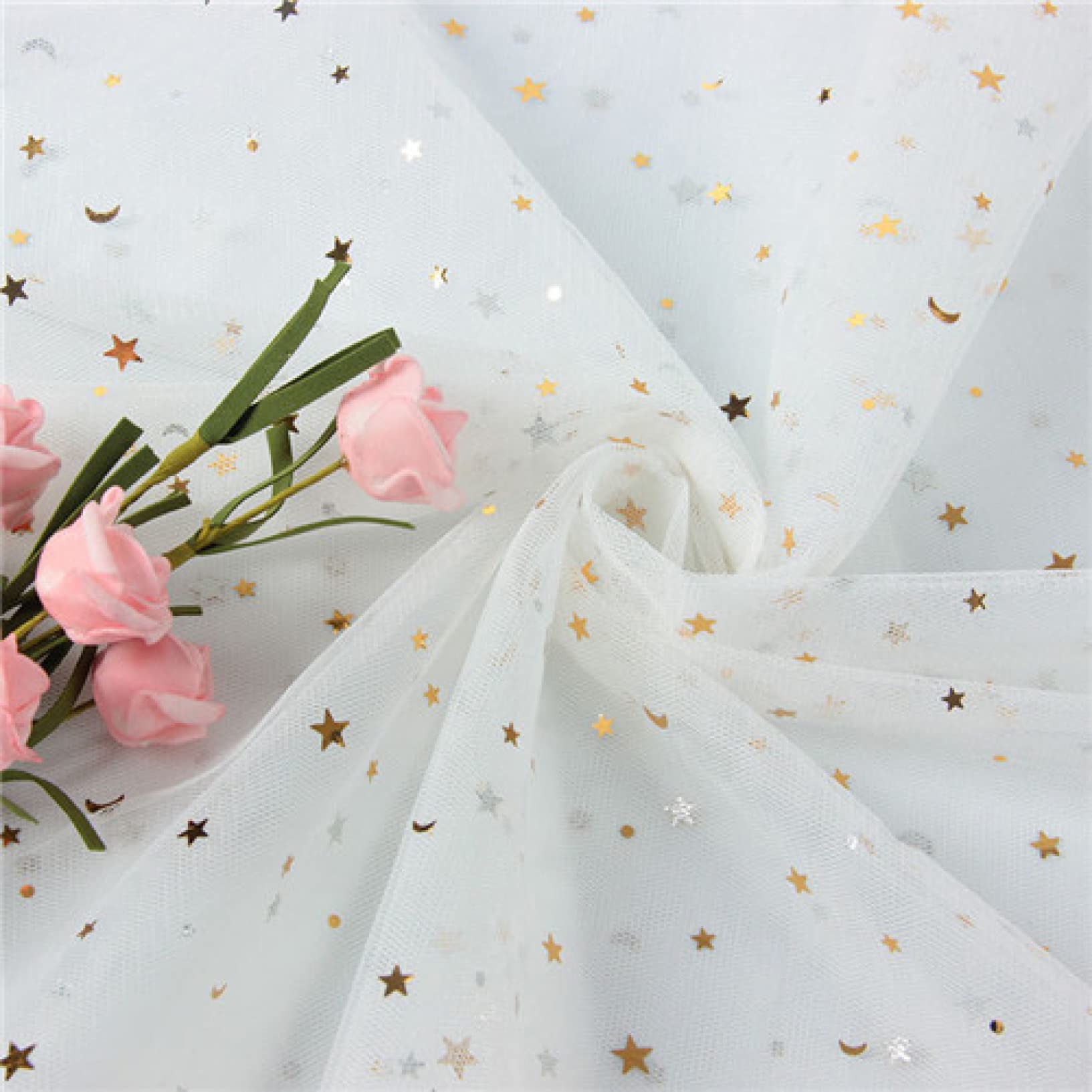 5 Meter, Glitzertüll, Organzastoff, Geburtstags-, Event-, Party- und Hochzeitskulissendekor, breiter Tüll for Tischrock(White)