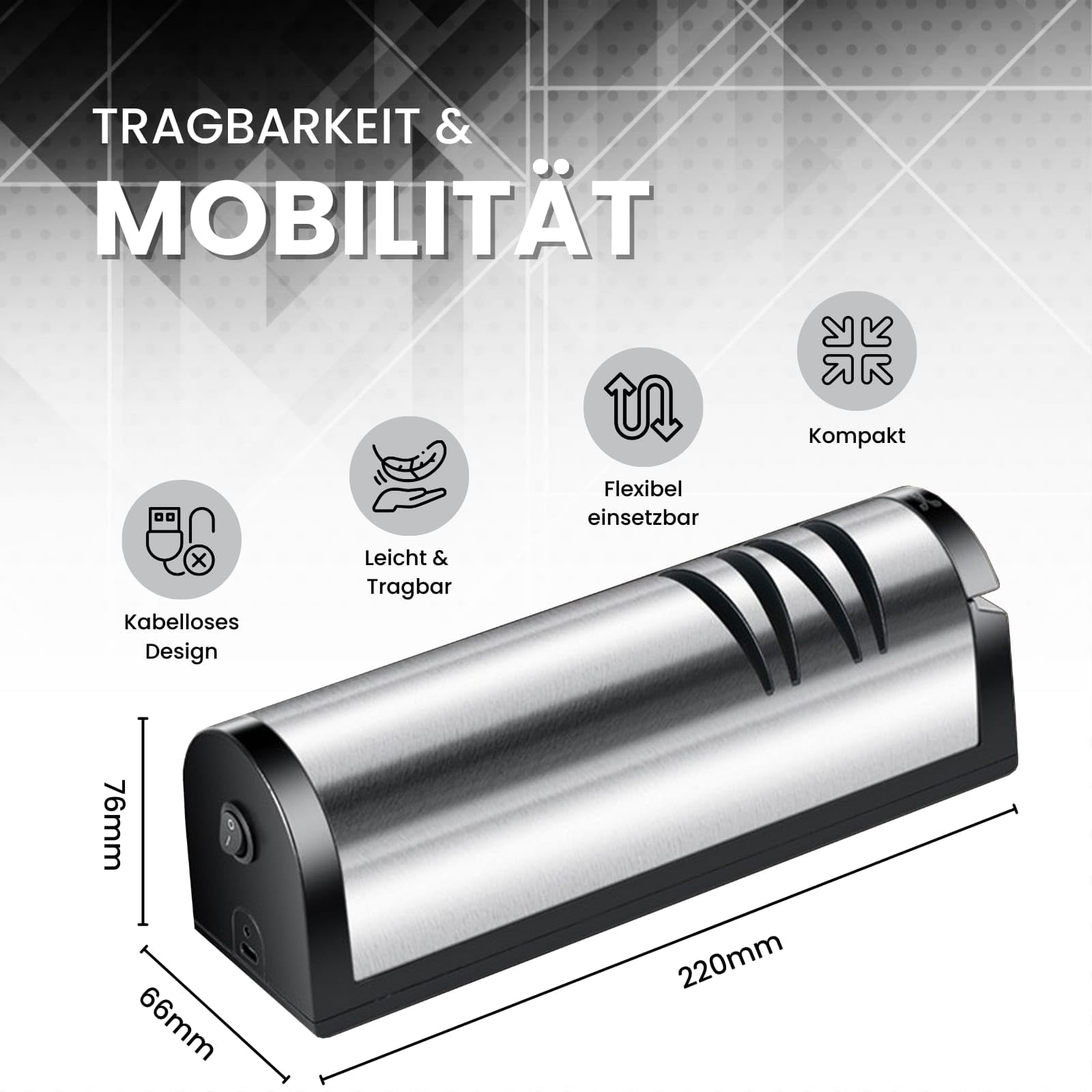Elektrischer USB Messerschärfer - Diamant Messerschleifer für Grob- & Feinschliff - Sicher & effizient mit 3-Stufen Schärfsystem für Messer & Scheren - Modell 1