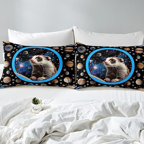 Miniatura 5 de Funda de edredón de conejillo de indias, tamaño Queen, juego de ropa de cama de planeta del universo de hurón para niños y niños, funda de edredón