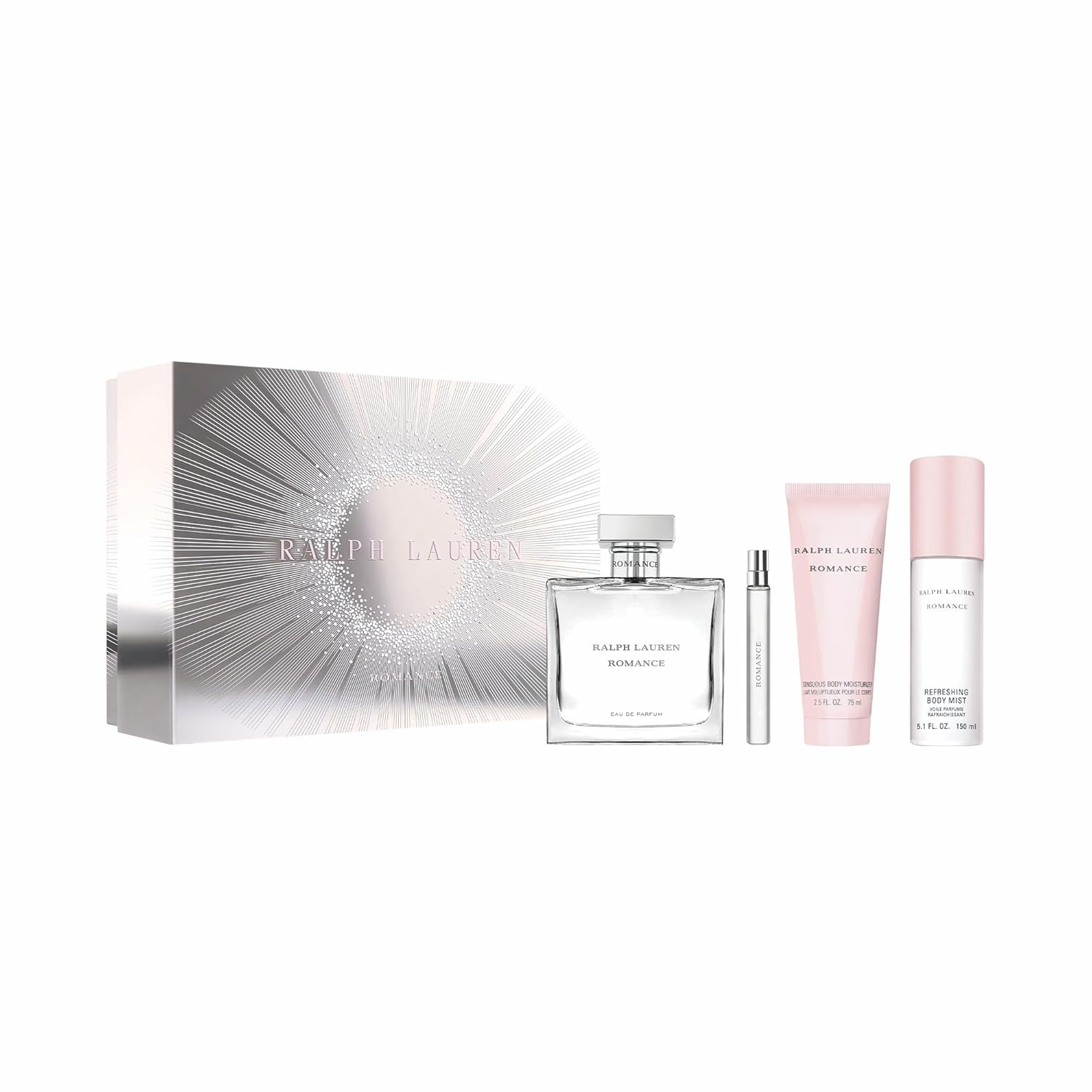 Ralph Lauren - Romance Eau de Parfum - Women's Perfume Set ($110 Value) - Contains Full Size Fragrance (3.4 Fl Oz), Travel Size (0.3 Fl Oz), Body Lotion (2.5 Fl Oz), Body Mist (5.0 Fl Oz)