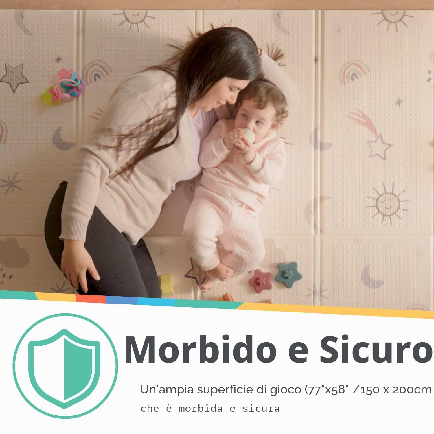 Nuby - Tappeto Gioco Bebè Imbottito Pieghevole e Reversibile - Tappetino Leggero e Morbido per Giocare sul Pavimento - Motivo Stelle e Cielo - Pavimento Imbottito per Bebè - 150x200 cm