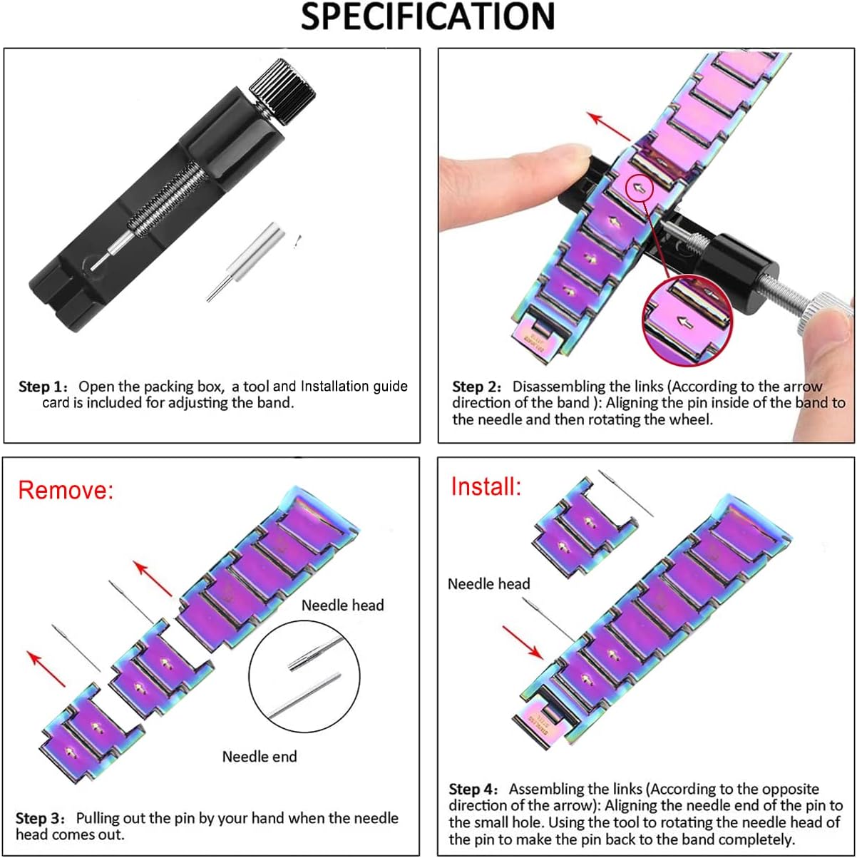 Bands Compatible with Samsung Galaxy Watch 4 Classic (46mm), 20mm Luxury Rhinestone Diamond Metal Steel Bracelet with Watch Face Bezel Ring Case Cover Replacement for Women Men (Rainbow) - Image 7
