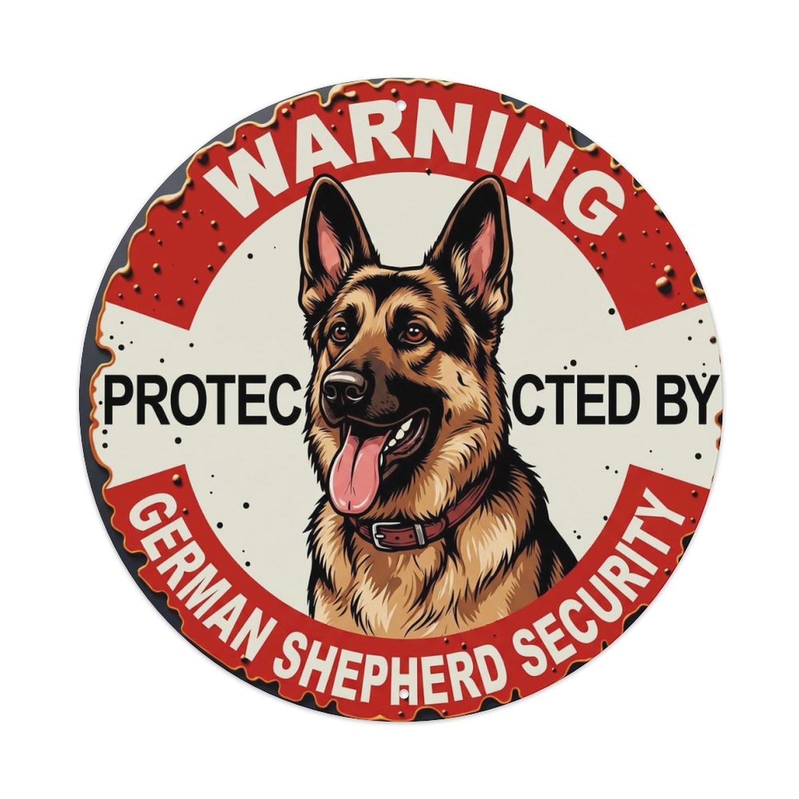 Metal Tin Sign Warning Protected By German Shepherd Dog Security Vintage