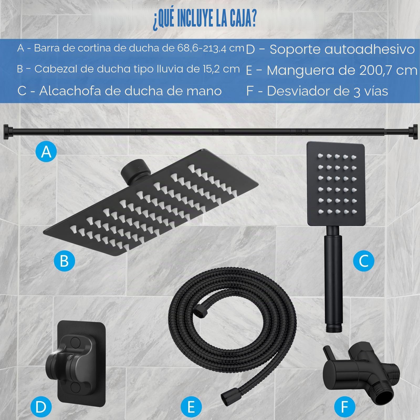 Voolan Cabezal de ducha doble para parejas, cabezal de ducha de lluvia de alta presión y spray de mano, cabezales de ducha dobles ajustables para baño de 2 personas (negro)