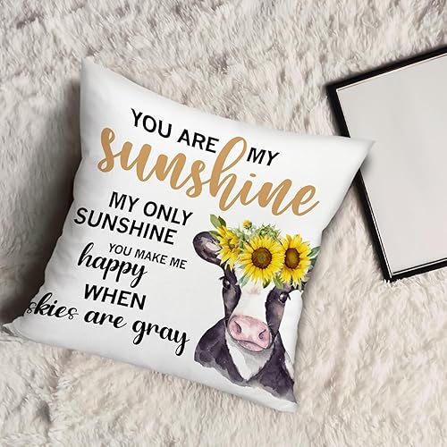 Miniatura 5 de Funda de almohada con citas inspiradoras, con texto en inglés "You are My Sunshine", decoración de cama para el hogar, cama, diseño de vaca y