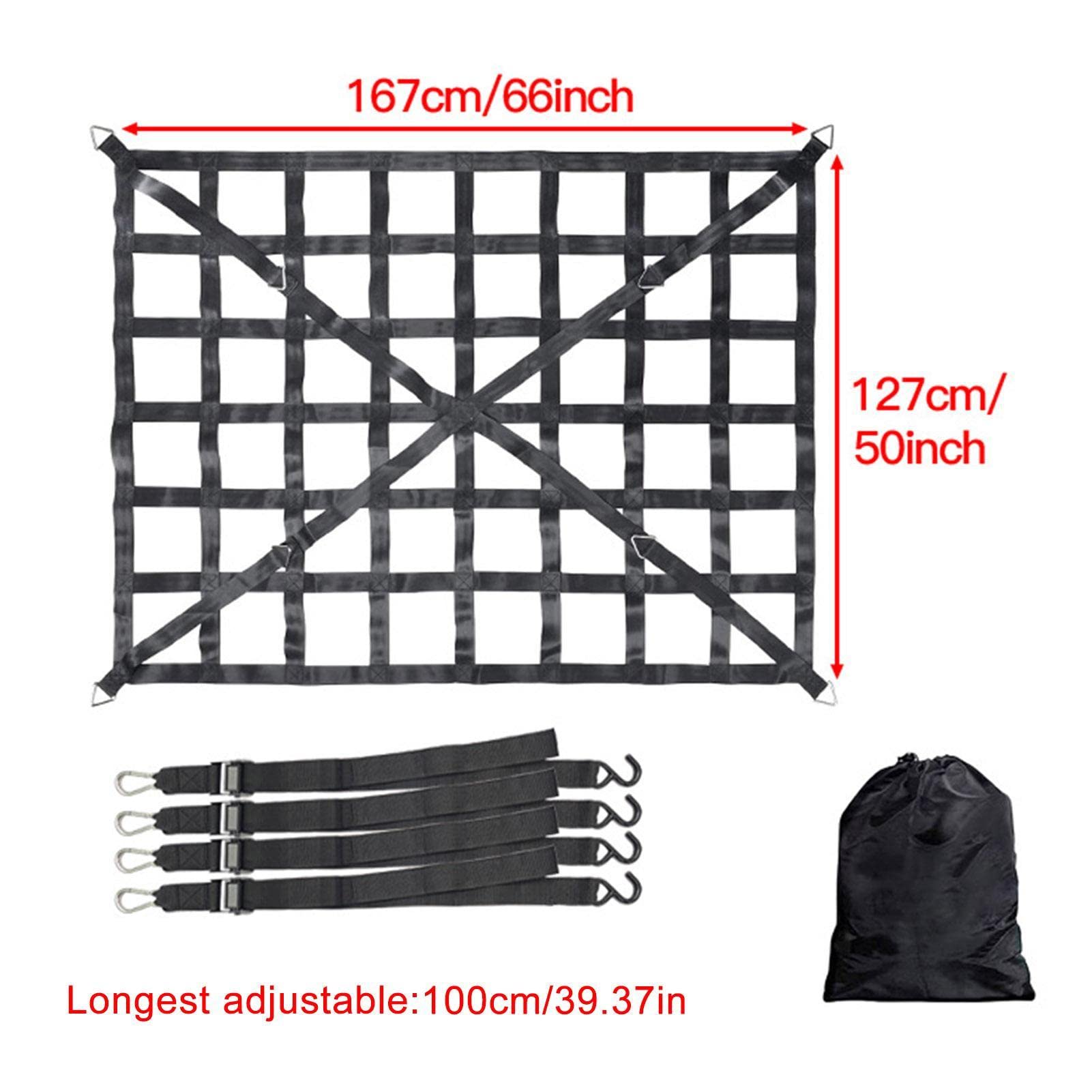 Ladeflächennetz, 167 x 127cm Schwere Ladenetze Pickup Ladeflächennetz | Gepäcknetz Verstellbar Frachtnetz Ladenetz Organizer-Netz Ladungssicherung für SUV Pickup Truck Anhänger