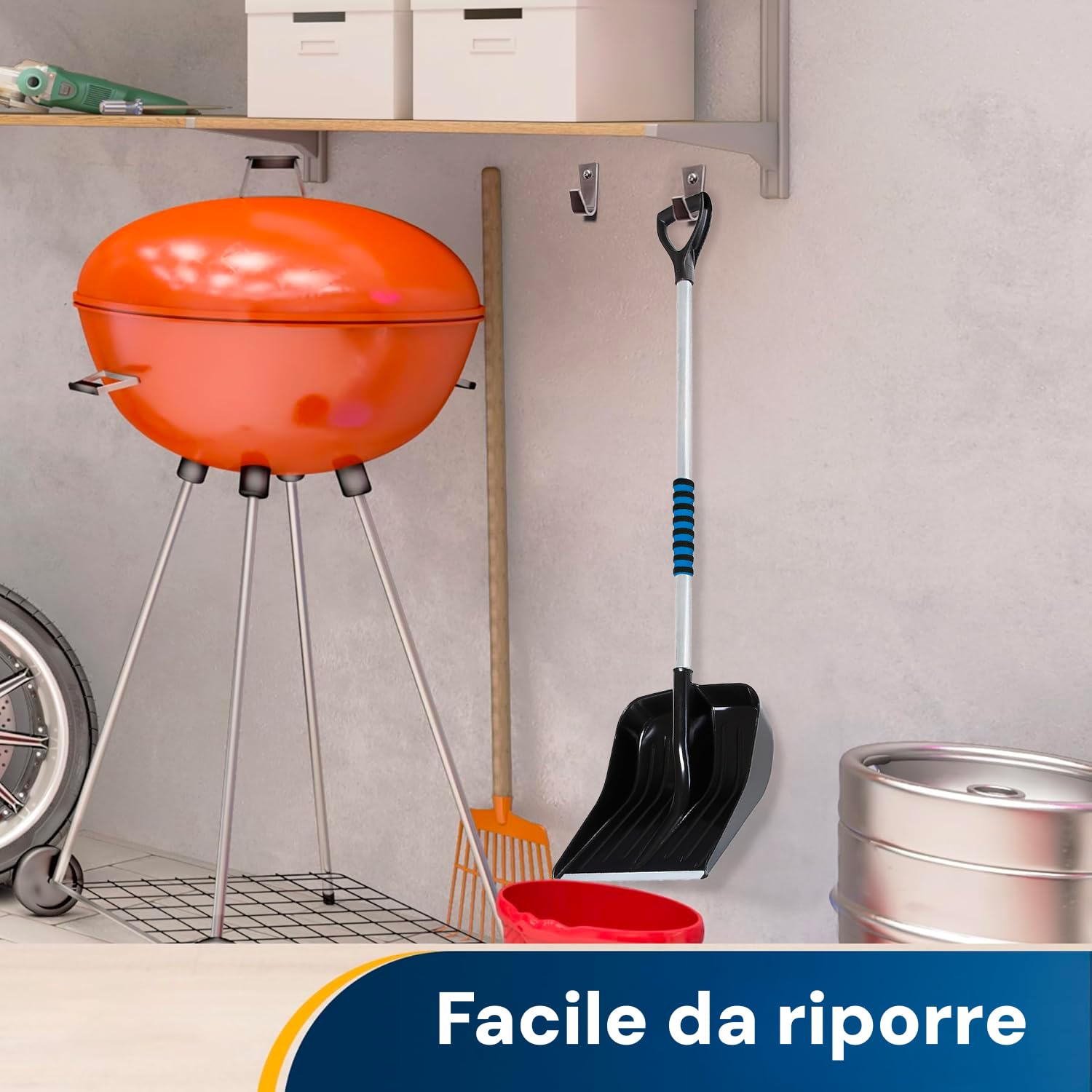 Wintem Pala da Neve con Manico in Alluminio 143x38x18cm - Ideale per Affrontare l’Inverno - Impugnatura Ergonomica Antiscivolo - Struttura Robusta, Leggera e Resistente - Semplice da Usare