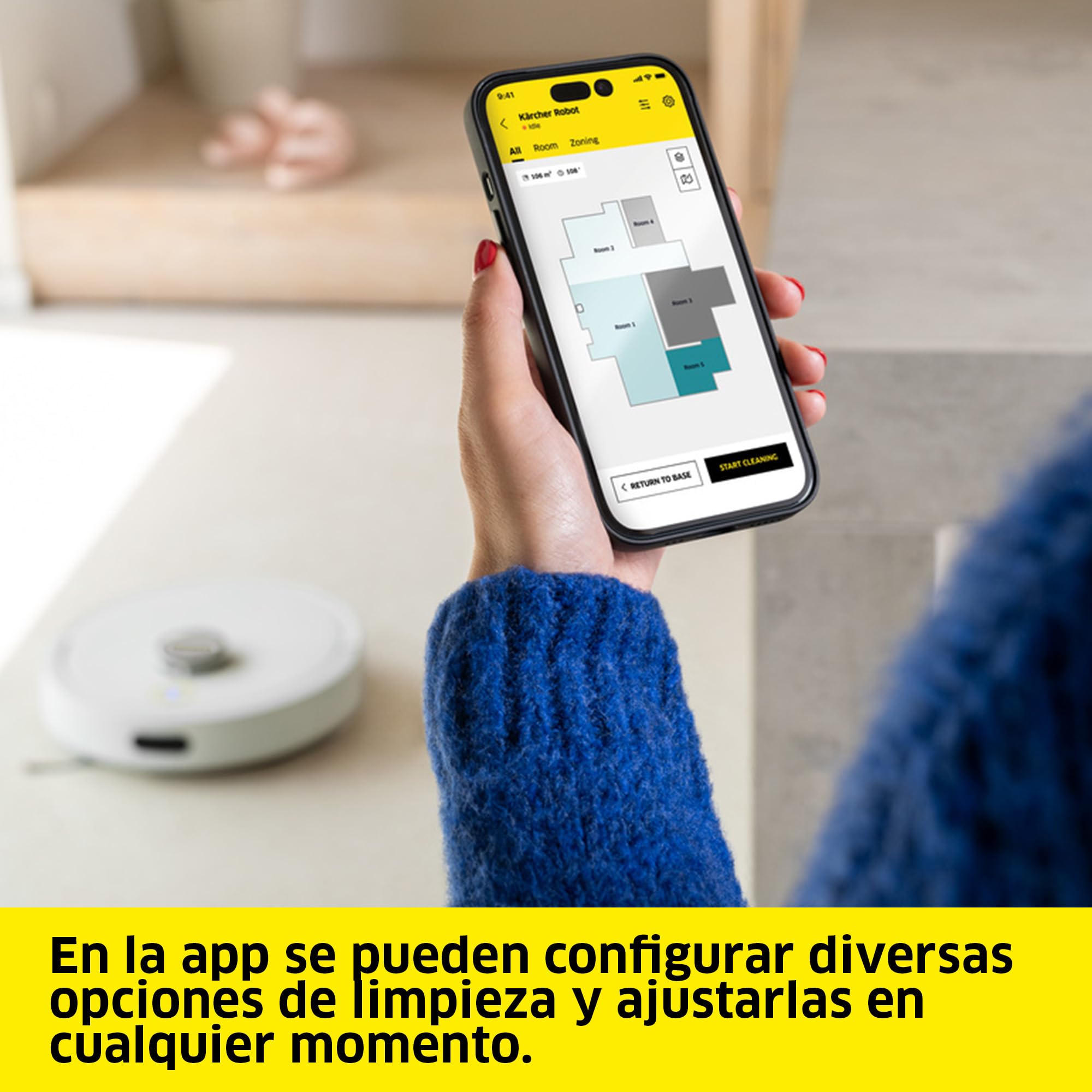 Kärcher Robot Aspirador y mopa húmeda RVC 3, 15000 Pa, hasta 130 min de Tiempo de ejecución, Control de Aplicaciones, mapas, navegación láser, sensores de protección contra caídas, Carga automática