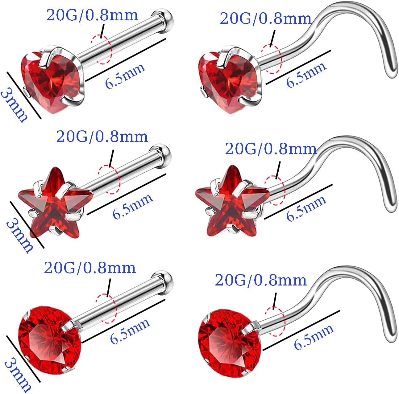 20G Nose Stud Rings 316L Nose Studs Surgical Steel Nose Ring Stud Piercing Jewelry - Image 2