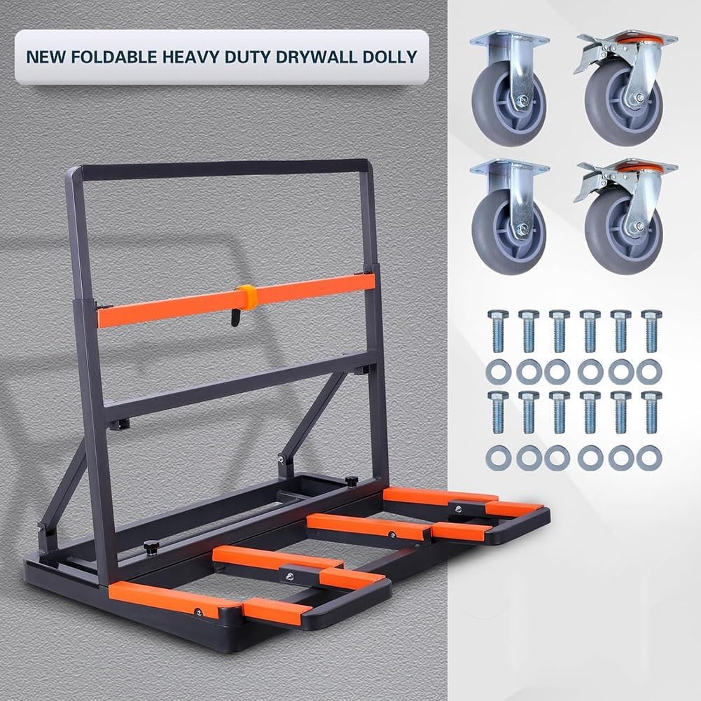 Klappbarer Trockenbau-Wagen Mit 6-Zoll-Lenkrollen, Tragkraft 990 Lbs, Tragbarer Plattenwagen, Transport Von Sperrholz, Gipskartonplatten, Glas Und Fenstern,Loading Deck extensible