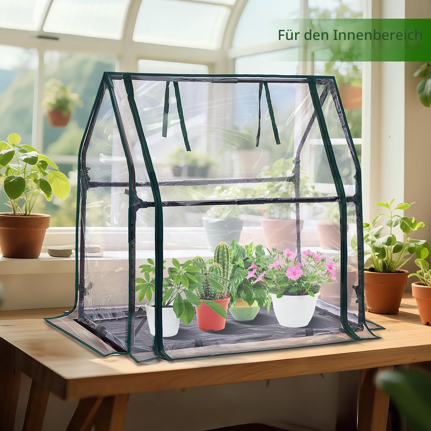 Ohuhu Mini Gewächshaus Zimmergewächshaus PVC Foliengewächshaus mit wasserdichte Matte, Tomatenhaus Folie Gewächshaus Klein für Sämling Pflanze die Indoor Kräutergarten 91,5x45,5x84 cm