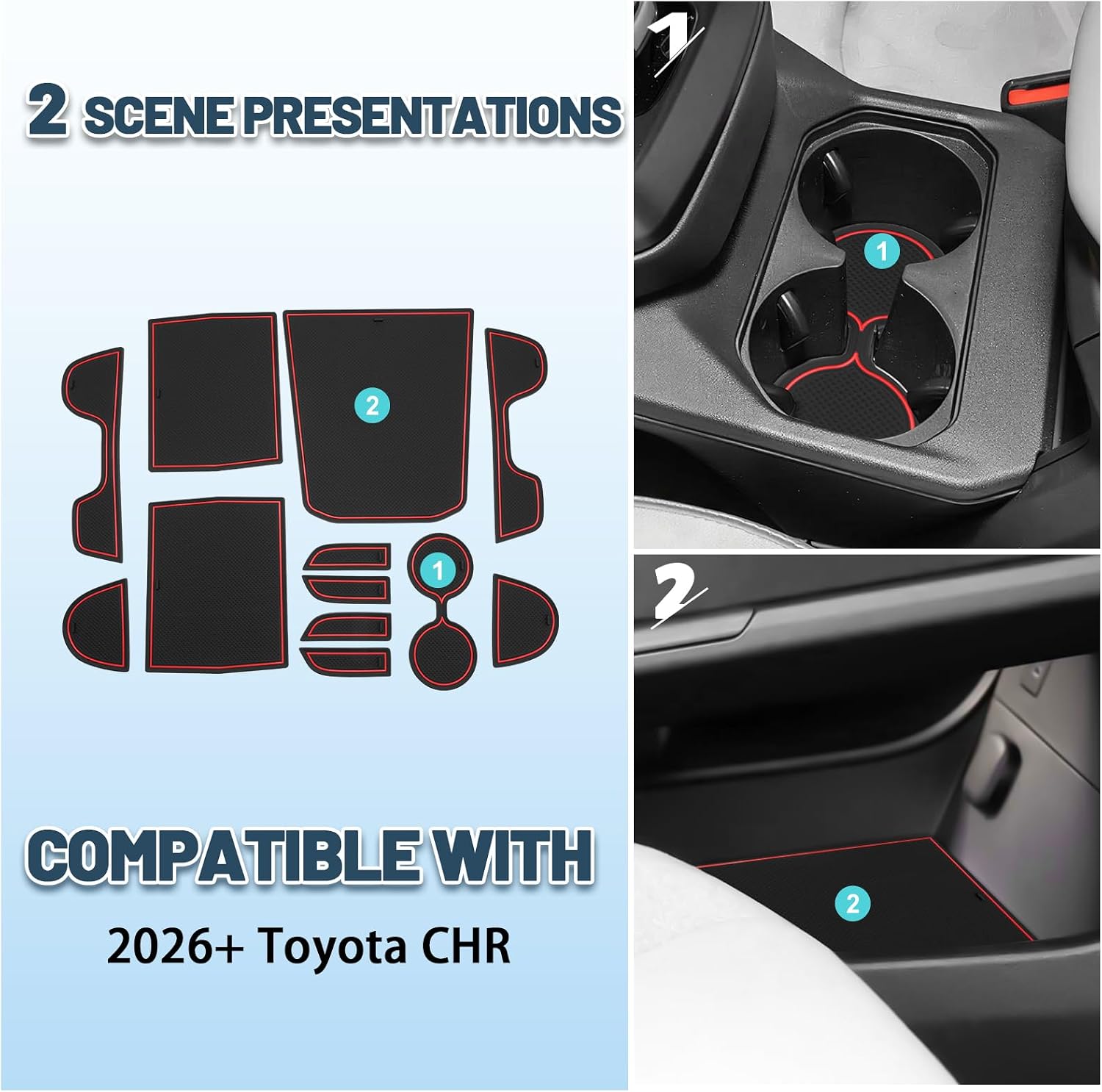 2026 CHR Door Slot Mats for 2026 Toyota CHR Accessories Center Console Liner Mats Compatible with 2026 Toyota CHR SE/XSE/Premium(12 PCS/Sets) image 2