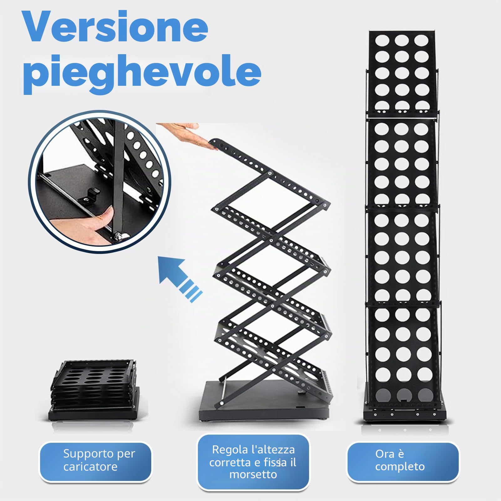 Supporto per catalogo pieghevole a 4 ripiani con custodia Oxford, compatibile con A4, in ferro, per opuscoli, opuscoli, riviste (nero)