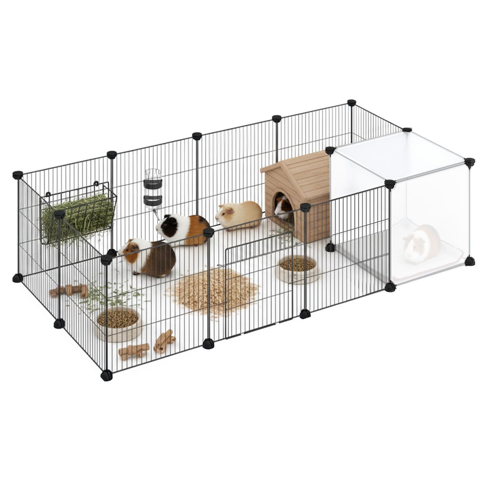 Skylos 14-Panel DIY Pet Playpen, Guinea Pig Cage, Rabbit Run, Small Animal Pen with Door - Indoor Modular Puppy Fence, Customizable Cage for Hamster, Bunny, Chinchilla (140x70x35cm)
