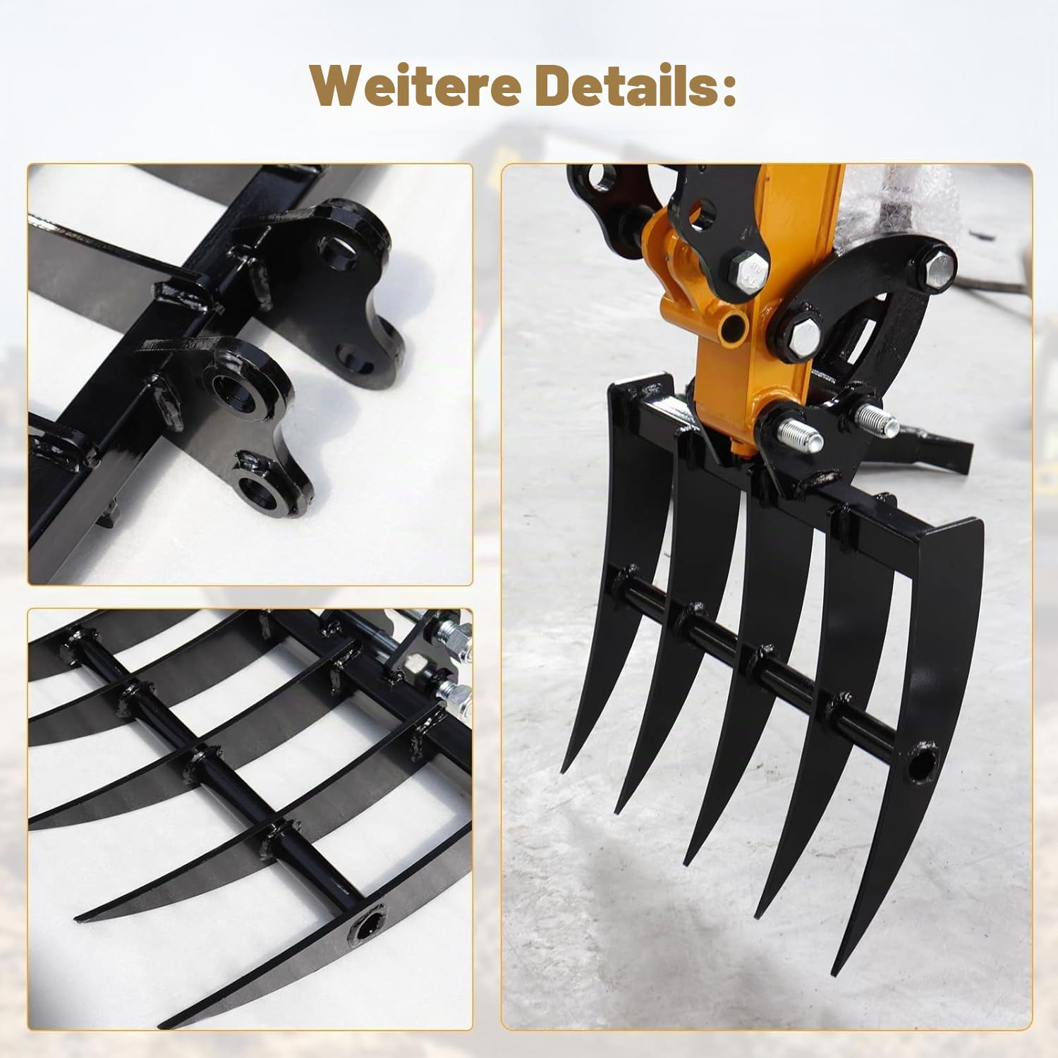 Breiter Minibagger Rechen – Passend für 800-1800 kg Minibagger, Minibagger Anbaugeräte & Zubehör mit 2 Bolzen (Bohrungsdurchmesser 25 mm, Spannweite 90 mm)