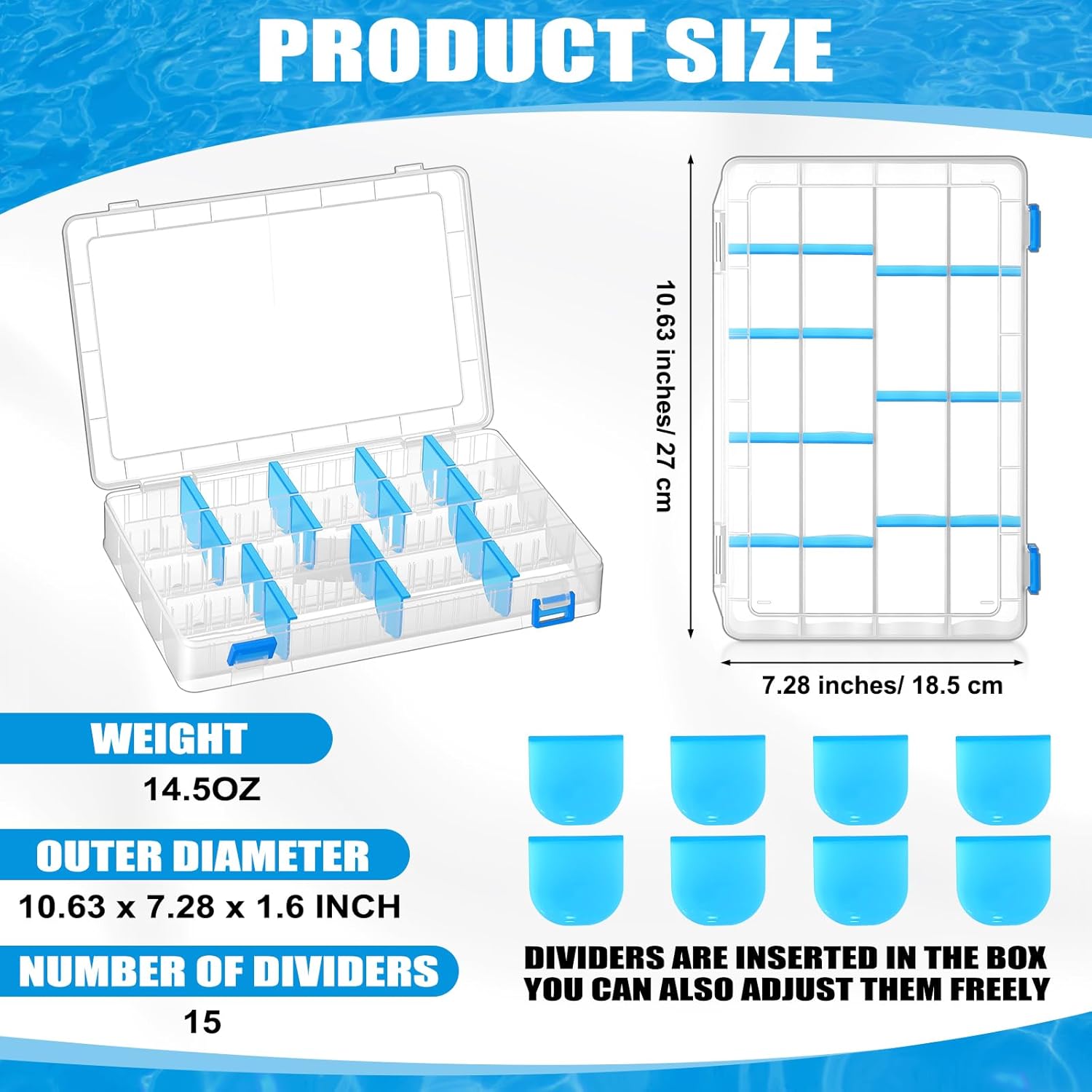 6 Pack 3600 Fishing Tackle Box with Removable Dividers Clear Plastic Tackle Trays Fishing Lure Organizer Box Adjustable Dividers Storage Trays for Bait Lure Parts Bead Small Tools - Image 2