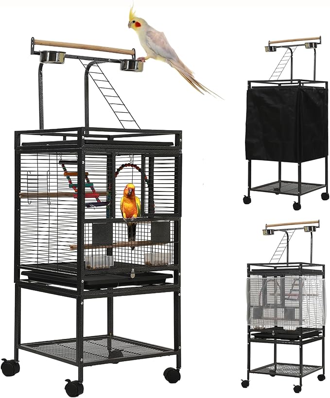 51" Small Bird Cage with Stand,Parakeet Cage, Parrot cage with Parakeet Toys, Bird Cage Accessories,Birdcage Covers for Lovebirds Cockatiel Conure Finch Canary Budgie