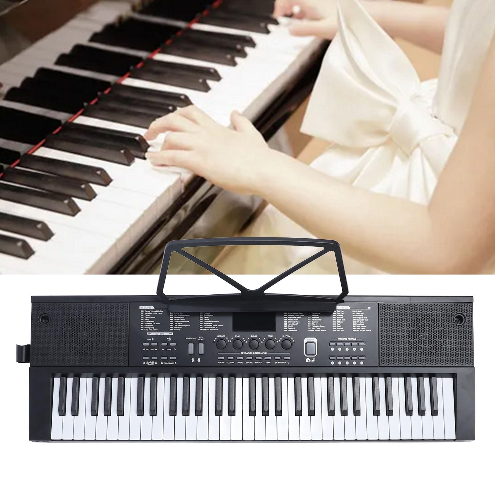 61 Klawiszy Elektroniczne Pianino z klawiaturą i Trybem Nauczania, Przenośne Pianino Cyfrowe dla Początkujących, 200 Tonów, 200 Rytmów, Programowanie 70 Utworów Demonstracyjnych,