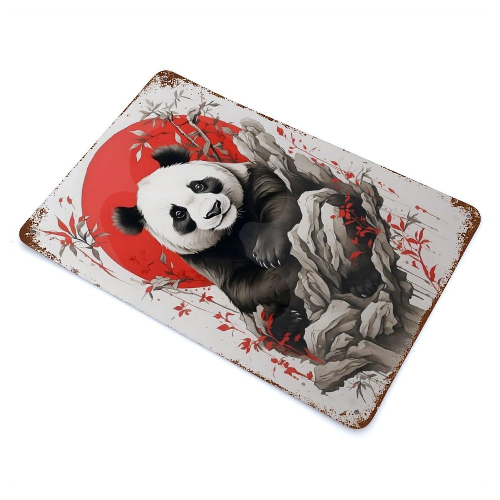 Garage Style Japan Ink Panda Aged Metal Wall Plaque 11.8"x7.9", Farmhouse Wall Decor for Bar And Workshop