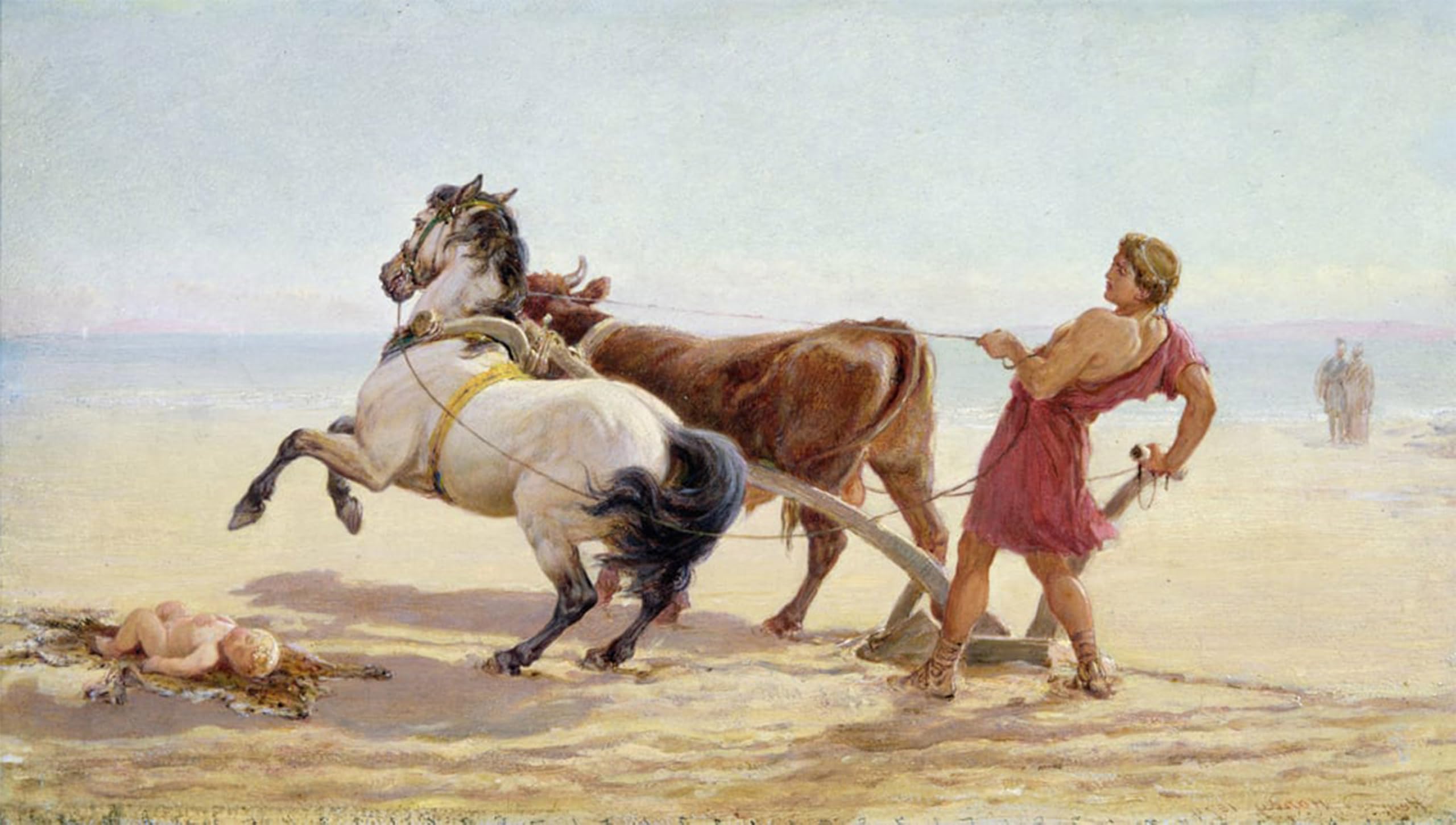 ARTXLXXBN Famous Painting Art Wall Decor Abstract Art Picture Ulysses Ploughing the Sea Shore by Heywood Hardy Animal Pictures for Home Decor 60x90cm