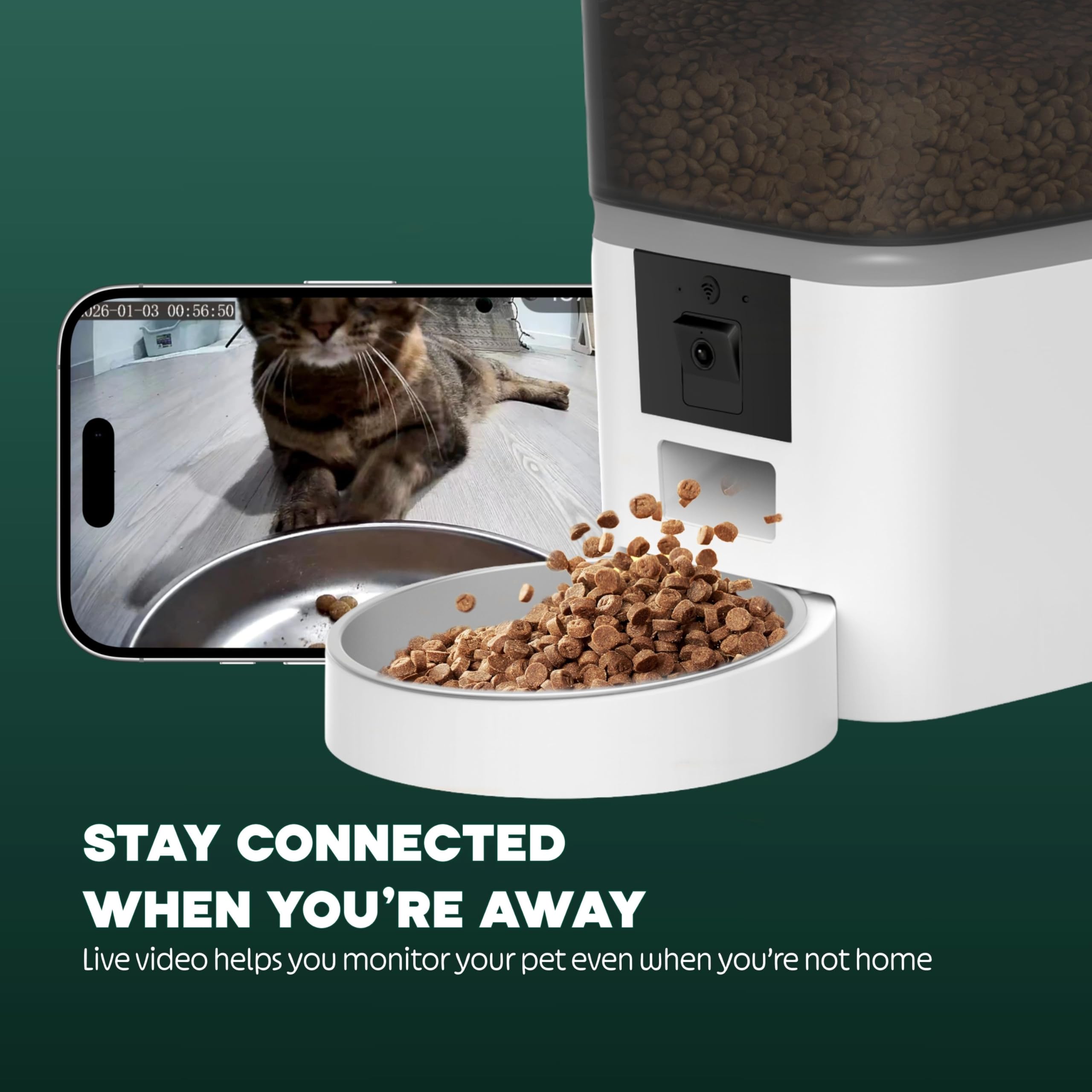 6L Automatic Cat Feeder with Camera – WiFi Smart Pet Feeder for Cats & Dogs, HD Video with Night Vision, App Control, 2-Way Audio, Portion Scheduling – White - image 2