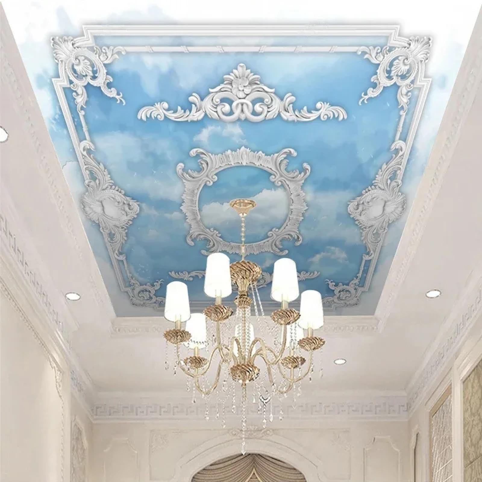 Papier peint de plafond sculpté effet plâtre blanc de luxe