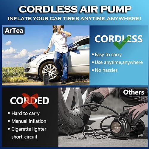 Miniatura 6 de Compresor de aire portátil para neumáticos de automóvil, inflador de neumáticos inalámbrico, bomba de aire de 150 PSI para neumáticos de automóvil,