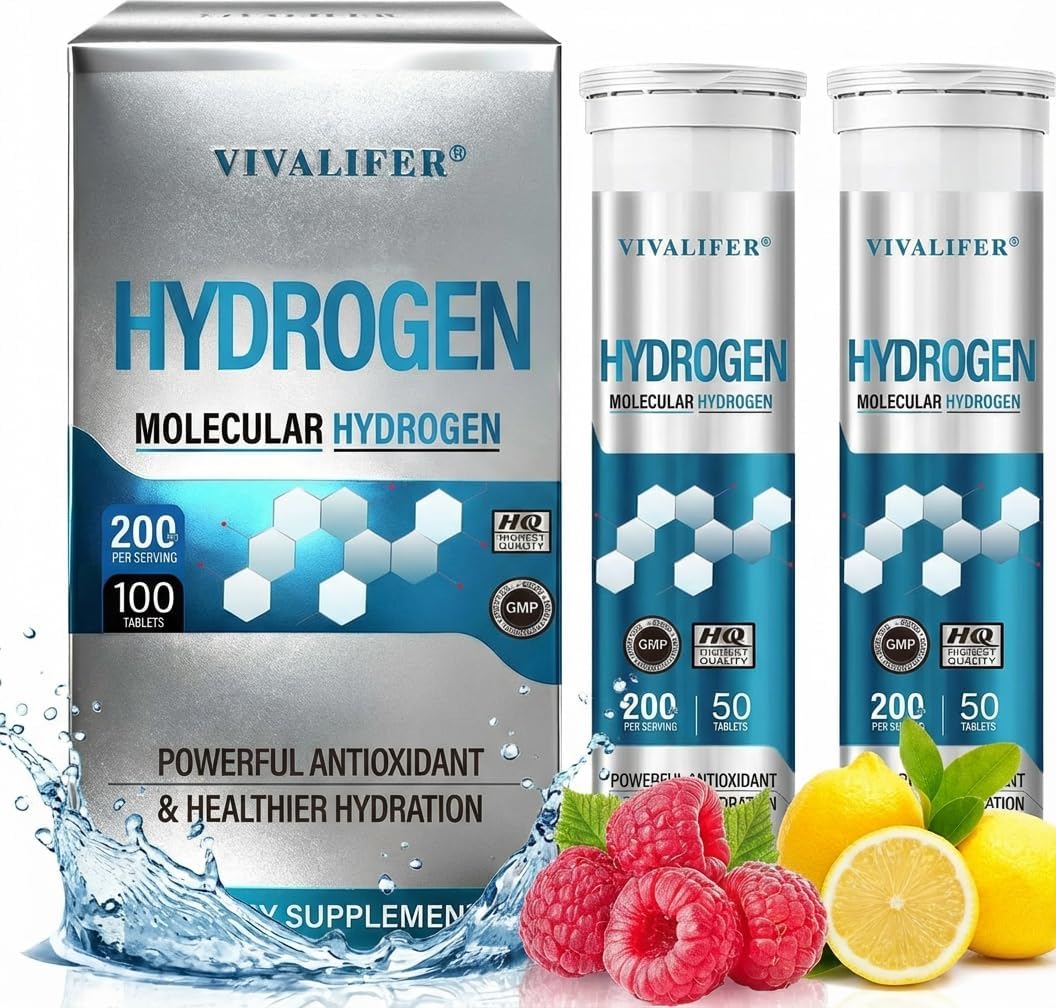 Hydrogen Water Tablets 100 Count (Lemon & Raspberry Flavor) - High PPM Molecular Hydrogen & Elemental Magnesium Supplement - Dissolvable H2 Generator for Energy, Muscle Recovery & Hydration