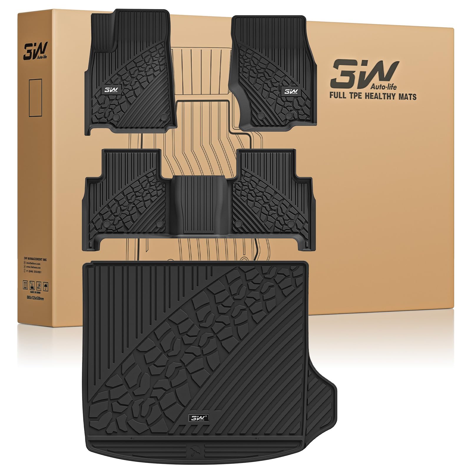 3W Floor Mats & Cargo Liner Fit for Jeep Grand Cherokee (WL Include 4xe Not L or WK) 2026 2025-2022,TPE All Weather Custom Fit Floor Liners for 1st 2nd Rows and Trunk Full Set Car Mats, Black