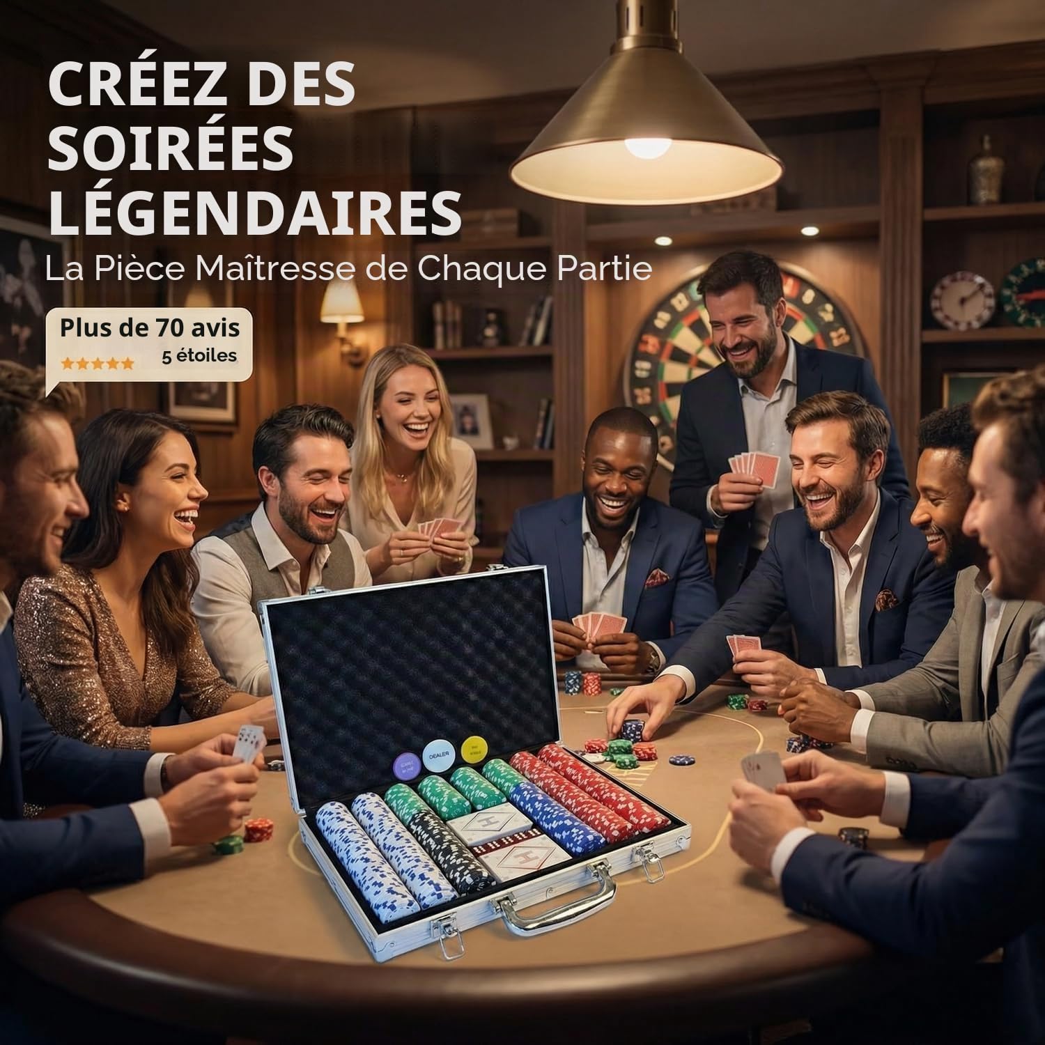 HEITOK Mallette de Poker Professionnelle 300 Jetons Numérotés 11.5g avec Coffret Aluminium Renforcé – Set Complet Texas Hold'em Blackjack Cartes Dés Boutons pour Soirées Adultes
