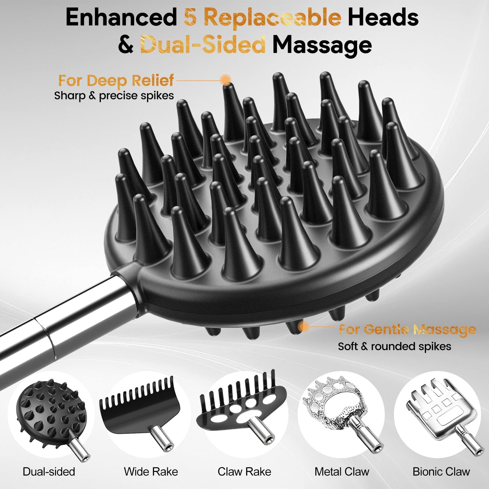 Rascador telescópico trasero con 3 cabezales desmontables, Tukuos portátiles extensibles para hombres/mujeres, masajeador de metal de acero inoxidable/Backslap para arañazos agresivos/moderados