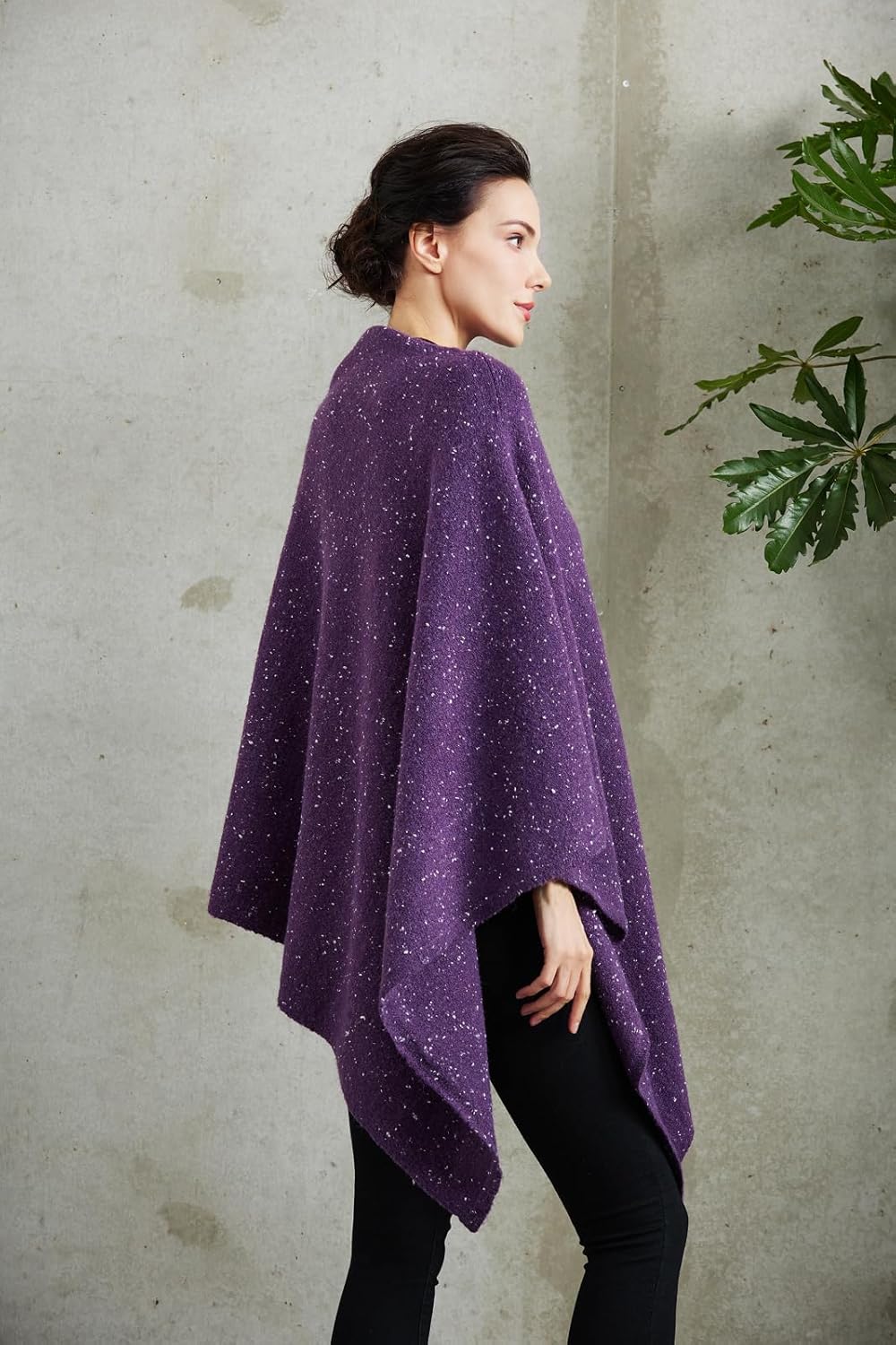 Women's Heaps Collar Bohemian Poncho Sweater Knitted Cape Irregular Hem Wrap Pullover for Spring Fall Winter (Purple) - Image 5