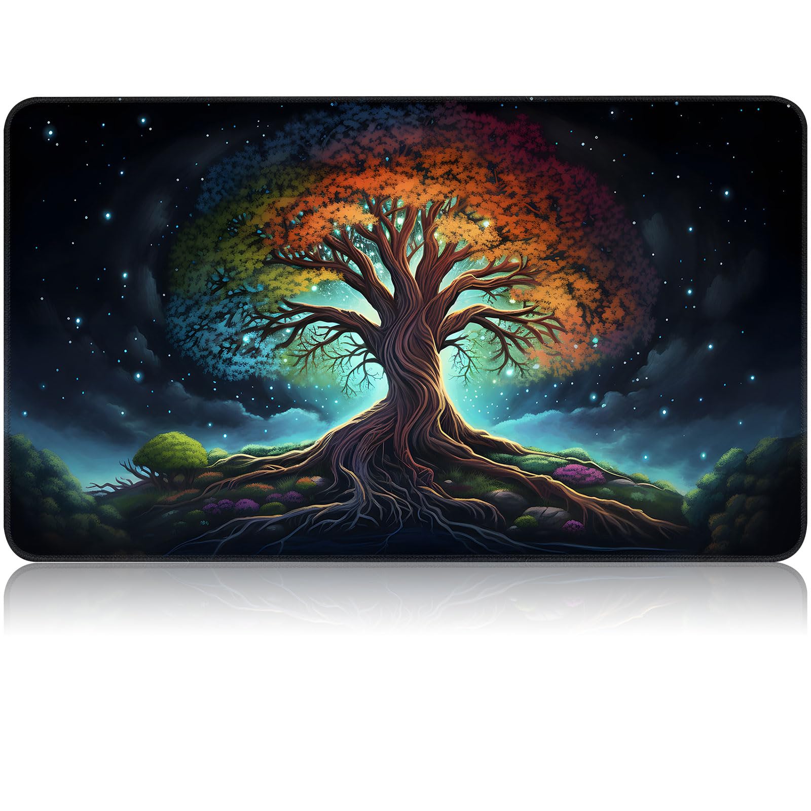 for MTG Game Playmat, for Magic TCG Rubber Play mat,Tabletop Card Playmats with Smooth Surface,Trading Card Inked Game Mat,Battle Game,Galaxy Art Tree