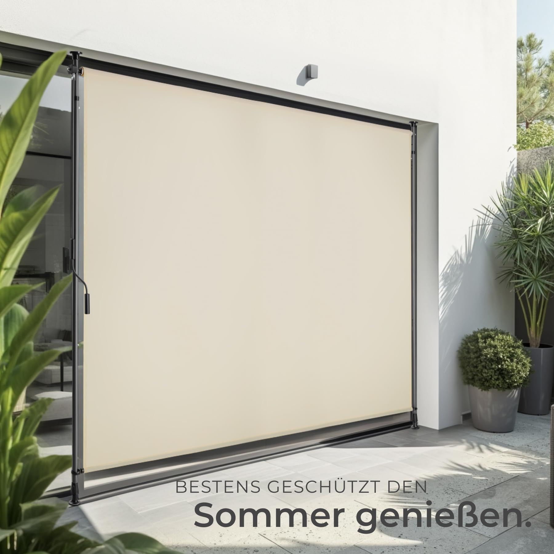 tectake® Klemmmarkise, Sichtschutz Markise Balkon ohne Bohren, Senkrechtmarkise mit Teleskopstange zum Klemmen, Windschutz, Sichtschutz, Sonnenschutz - beige, 200 x 310 cm